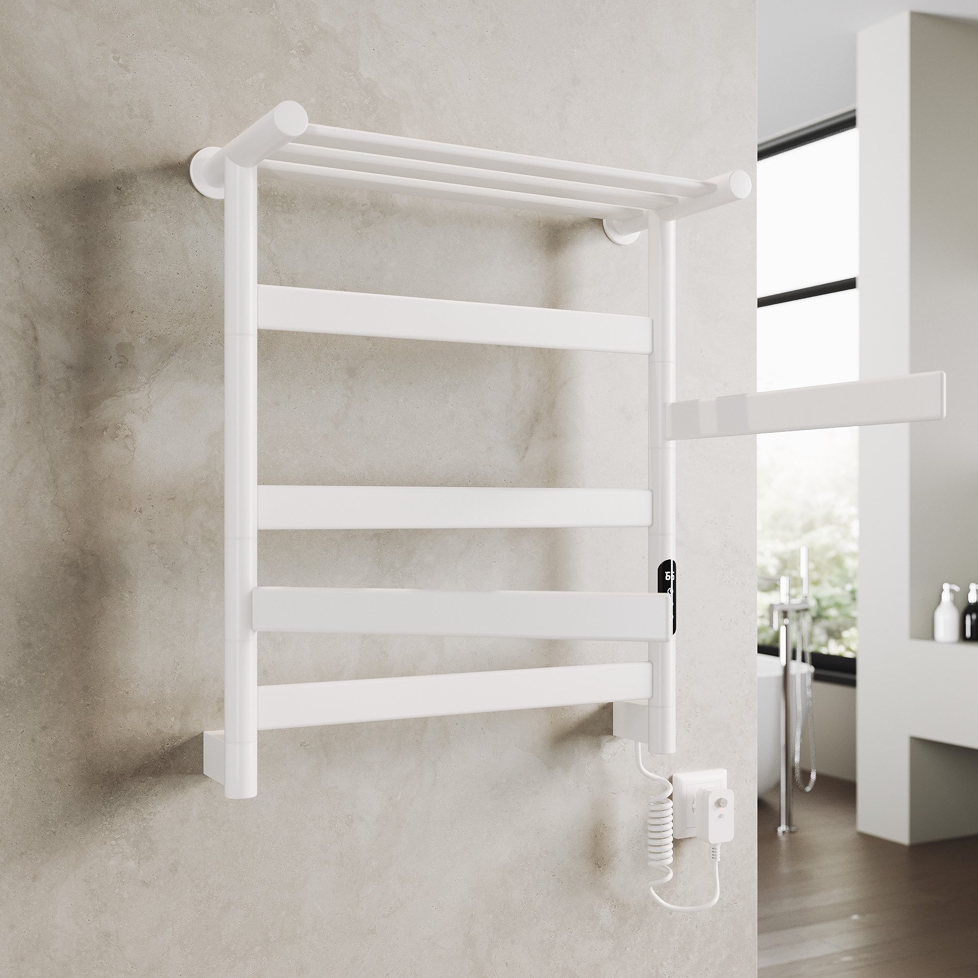 SONNI Heizkörper Elektrischer Handtuchtrockner mit Thermostat 66×55cm Badheizkörper, 45 mm Flachrohre, 180° drehbar, WiFi-Steuerung, Carbon-Heiztechnologie
