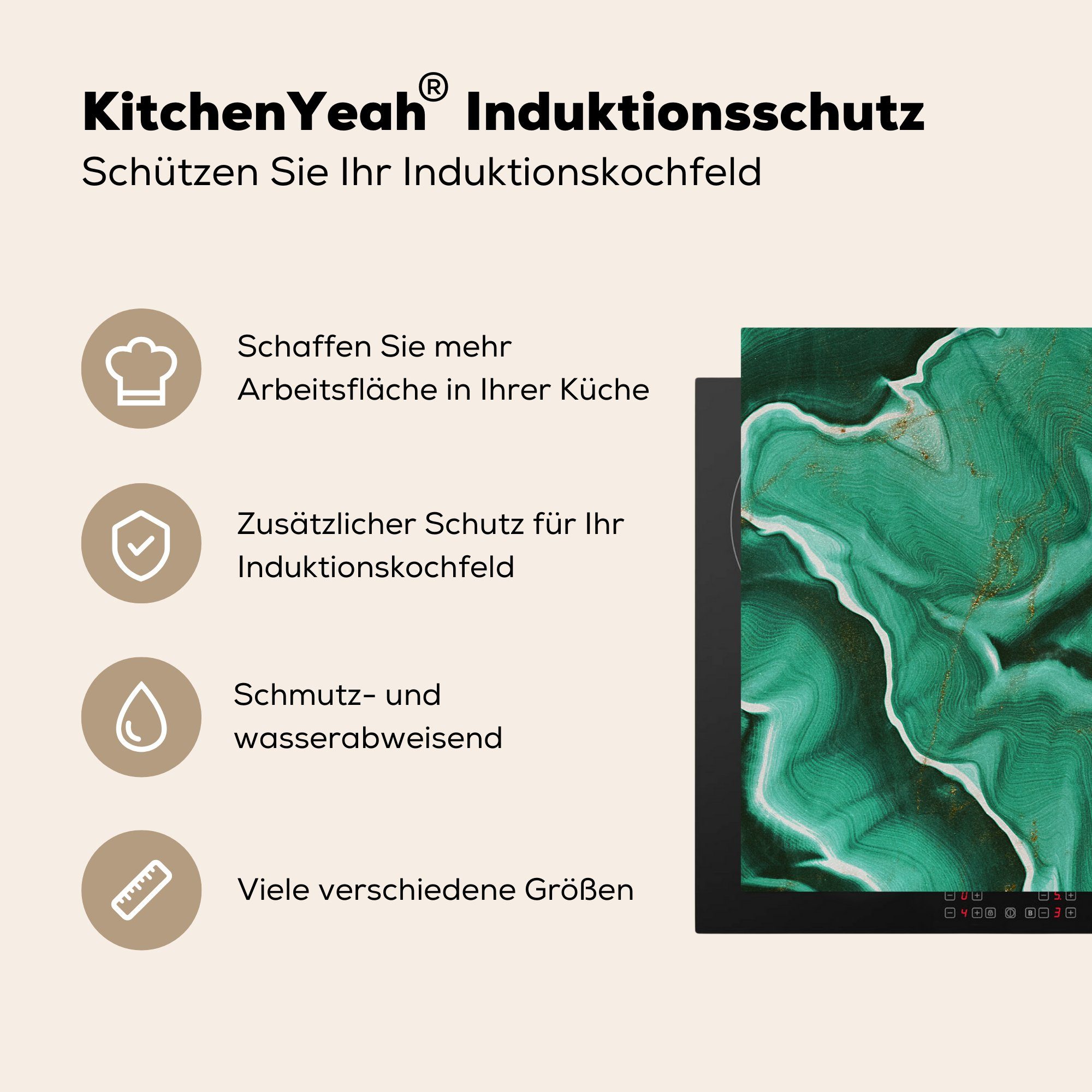 die - Schutz für Induktionskochfeld küche, Golden, cm, tlg), Herdblende-/Abdeckplatte (1 Vinyl, Aqua - Ceranfeldabdeckung Marmor MuchoWow 81x52