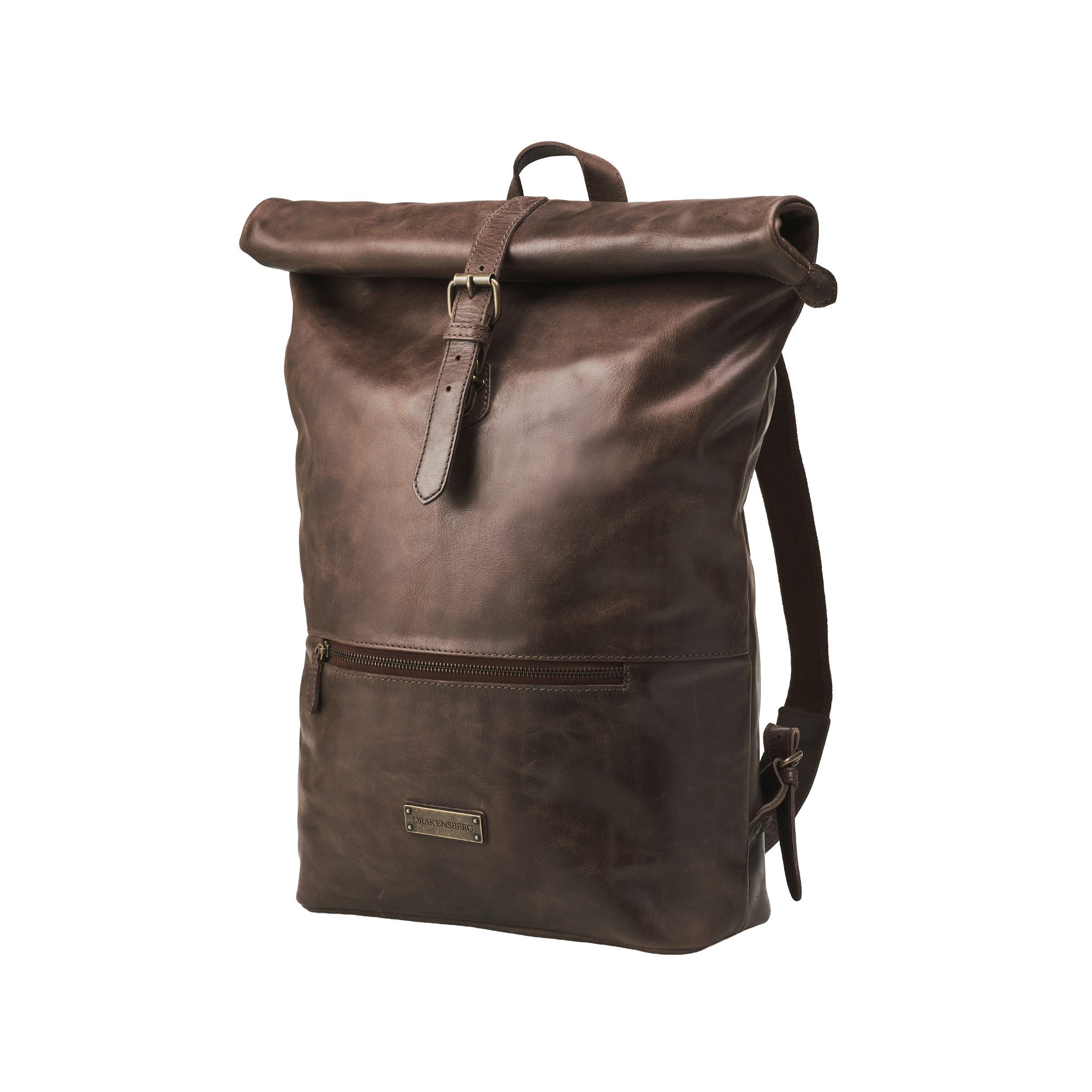 DRAKENSBERG Rucksack Roll-Top »Ryan« Kaffee-Braun, Herren, Damen, eleganter Fahrradrucksack aus Leder mit Laptopfach