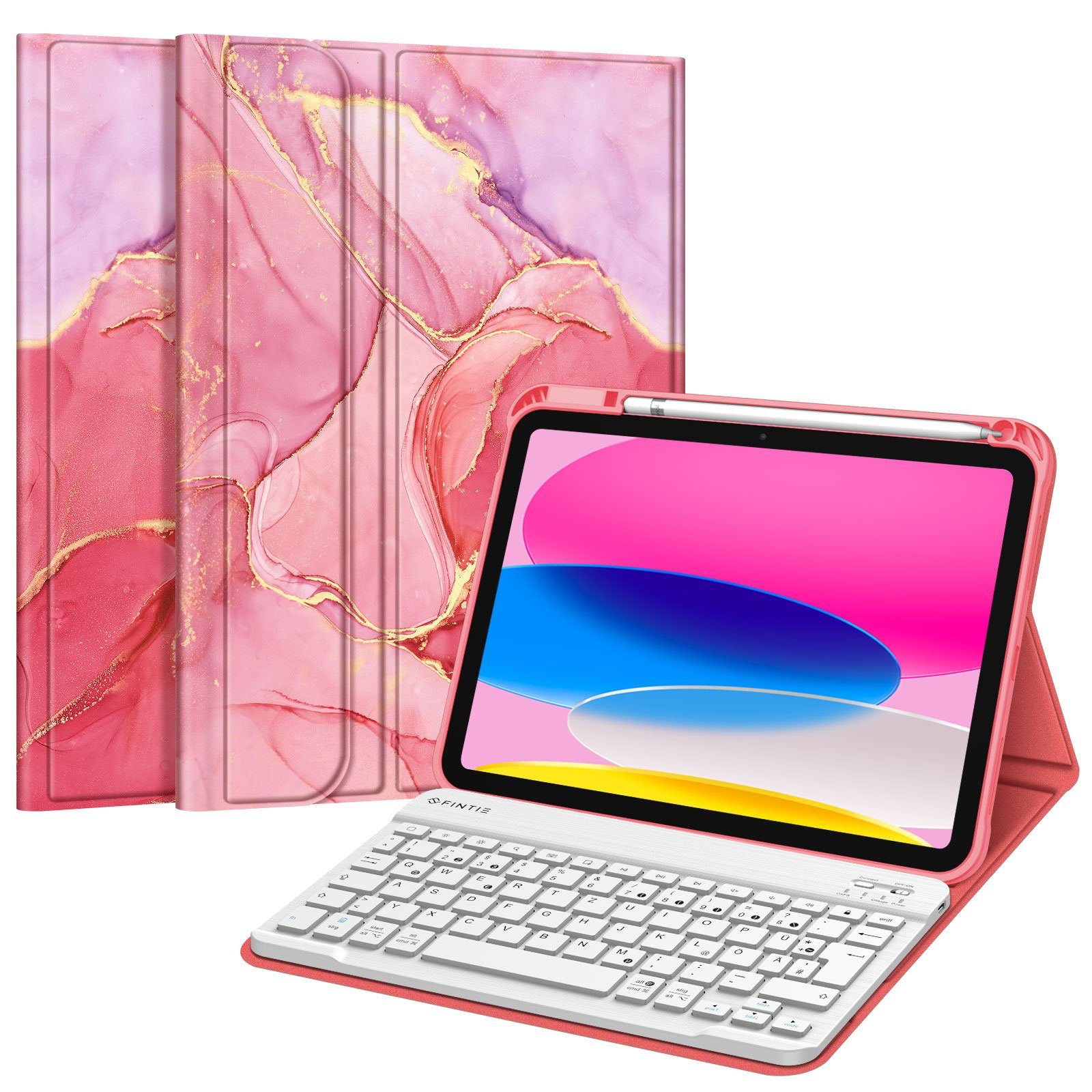Fintie für iPad 11. Generation 11" 2025(A16), iPad 10. Generation 2022 10.9" Apple-Tastatur (Case mit Pencil Halter, magnetisch Abnehmbarer Tastatur(QWERTZ Layout)