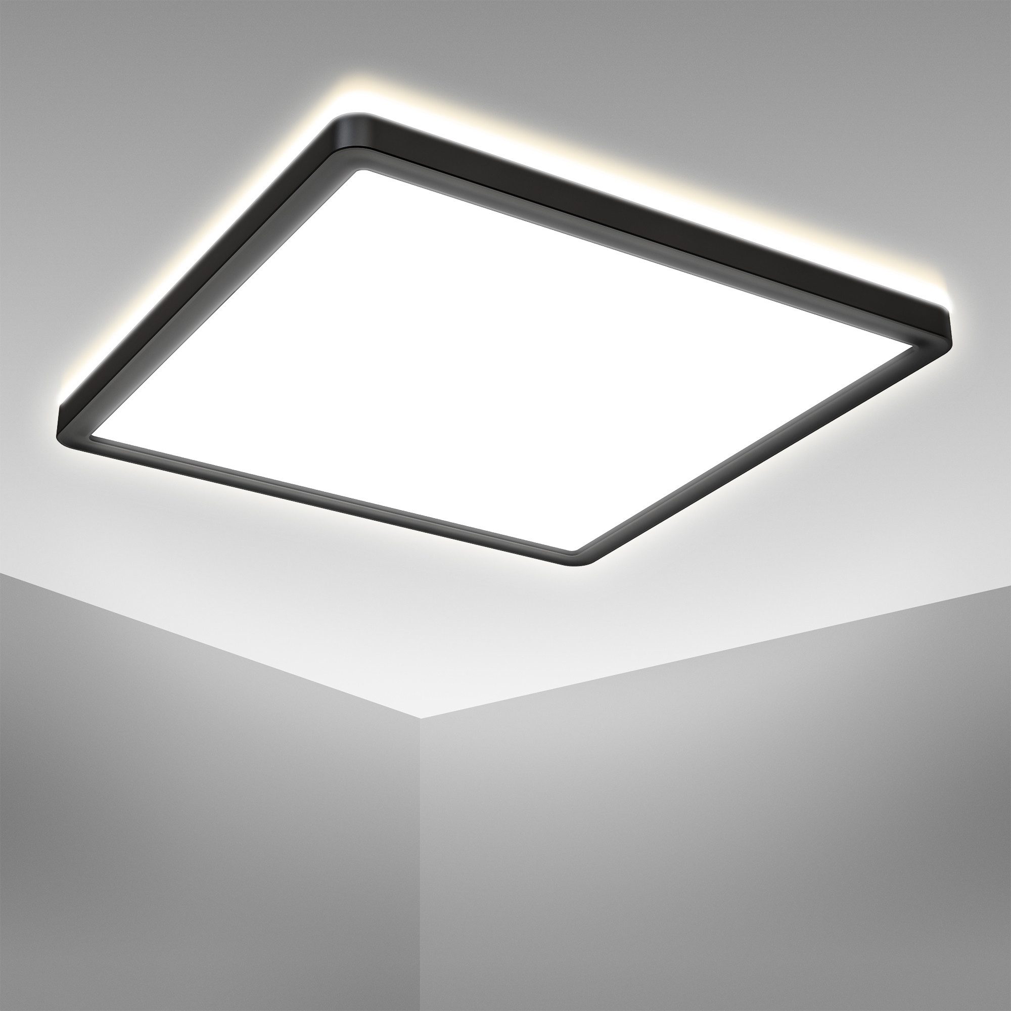 B.K.Licht LED Deckenleuchte LED Panel schwarz ultraflach rund/eckig Backlig günstig online kaufen