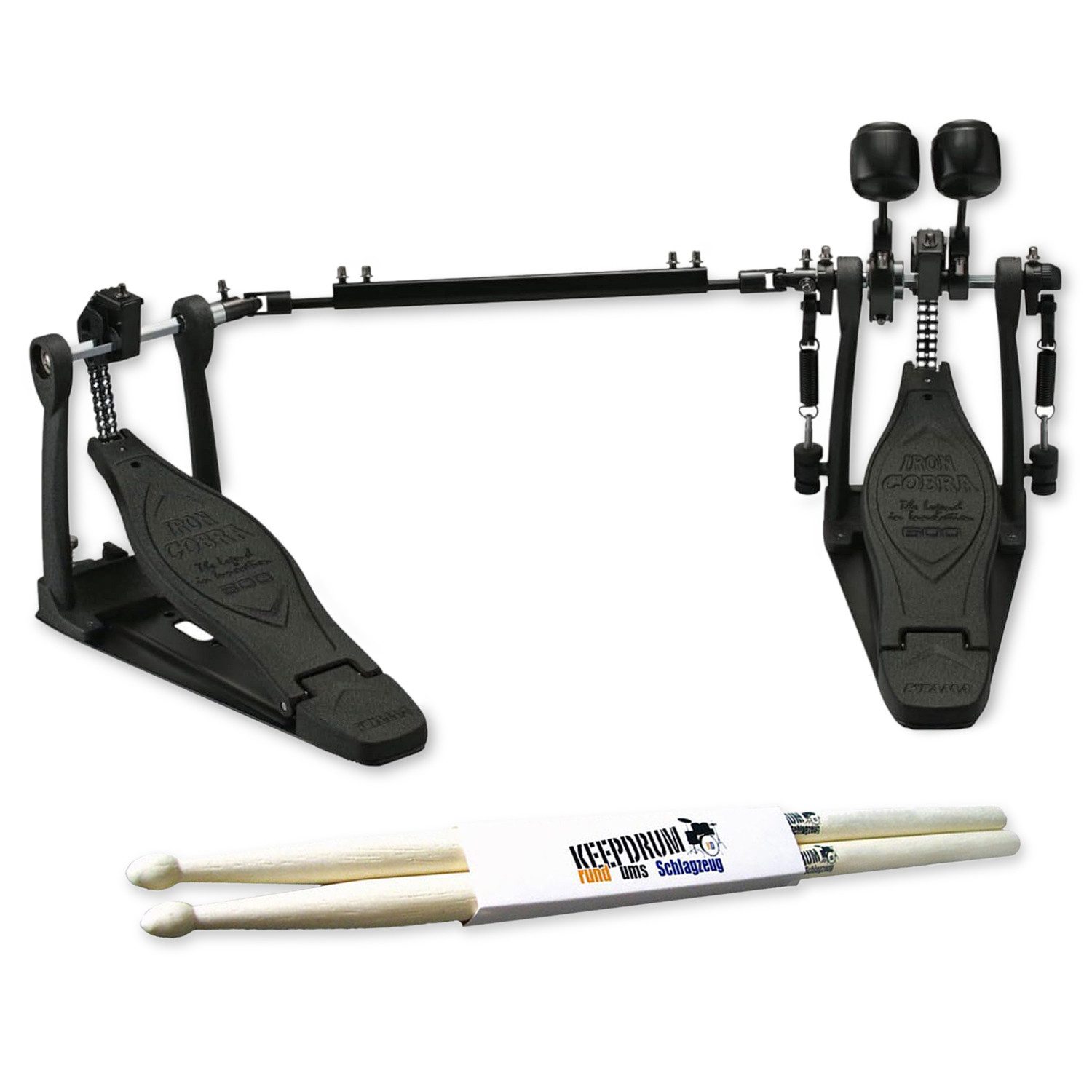 Tama Schlagzeug Tama Doppel-Fußmaschine HP600DTWMB Iron Cobra mit Schlagzeugstöcken,Doppelkettenantrieb, 1-St., Doppel-Fußmaschine, Vorteils-Set mit Schlagzeugstöcken