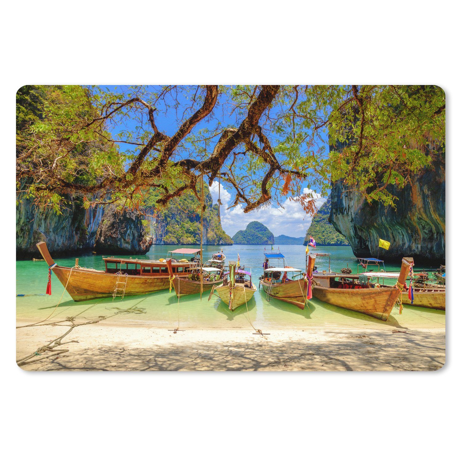 MuchoWow Gaming Mauspad Langschwanzboote am Strand (1-St), Mousepad mit Rutschfester Unterseite, Gaming, 120x80 cm, XXL, Großes