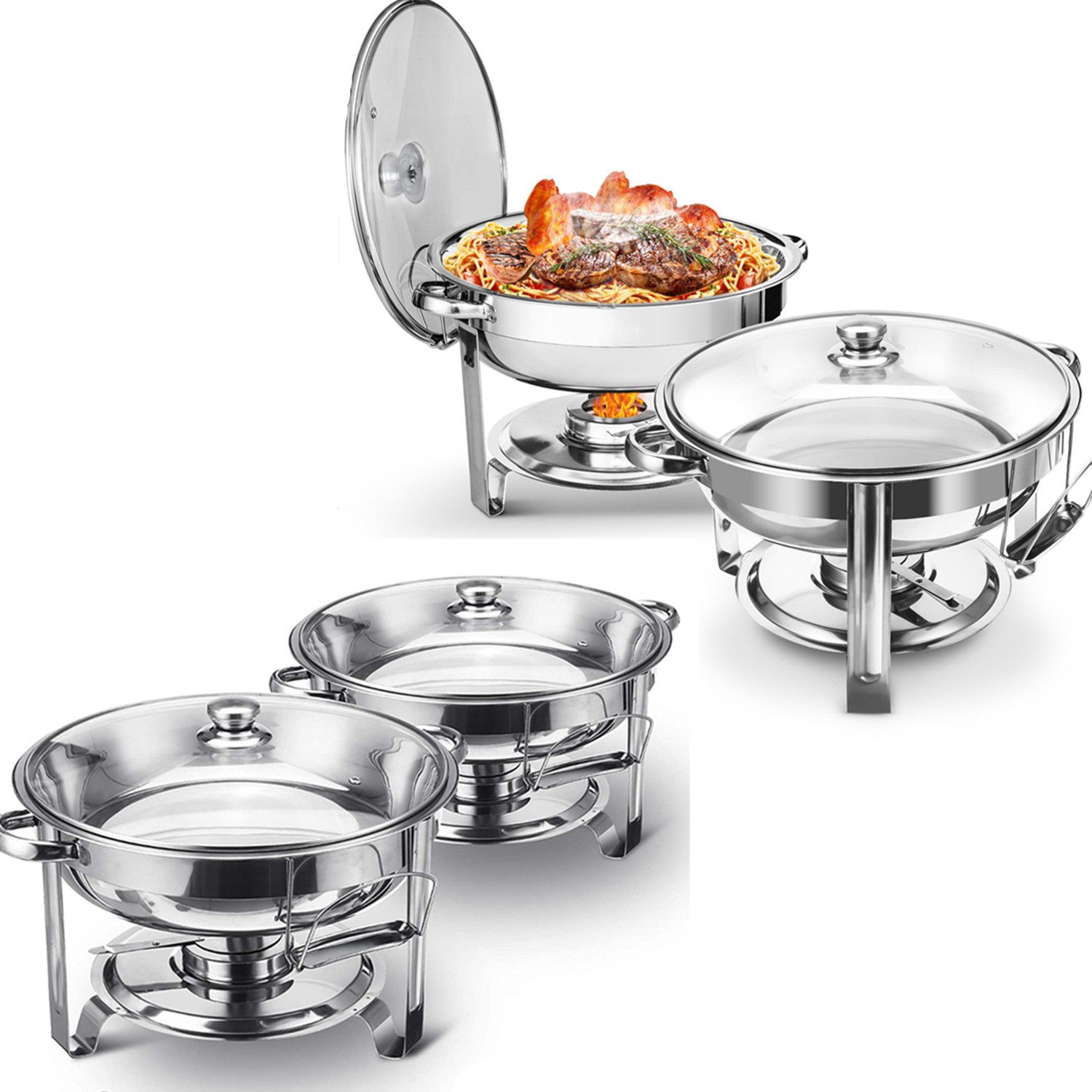 Warmounts Speisenwärmer, (4-tlg), 4,7L Chafing Dish Buffetwärmer Rund, Edelstahl für Hochzeiten, Partys