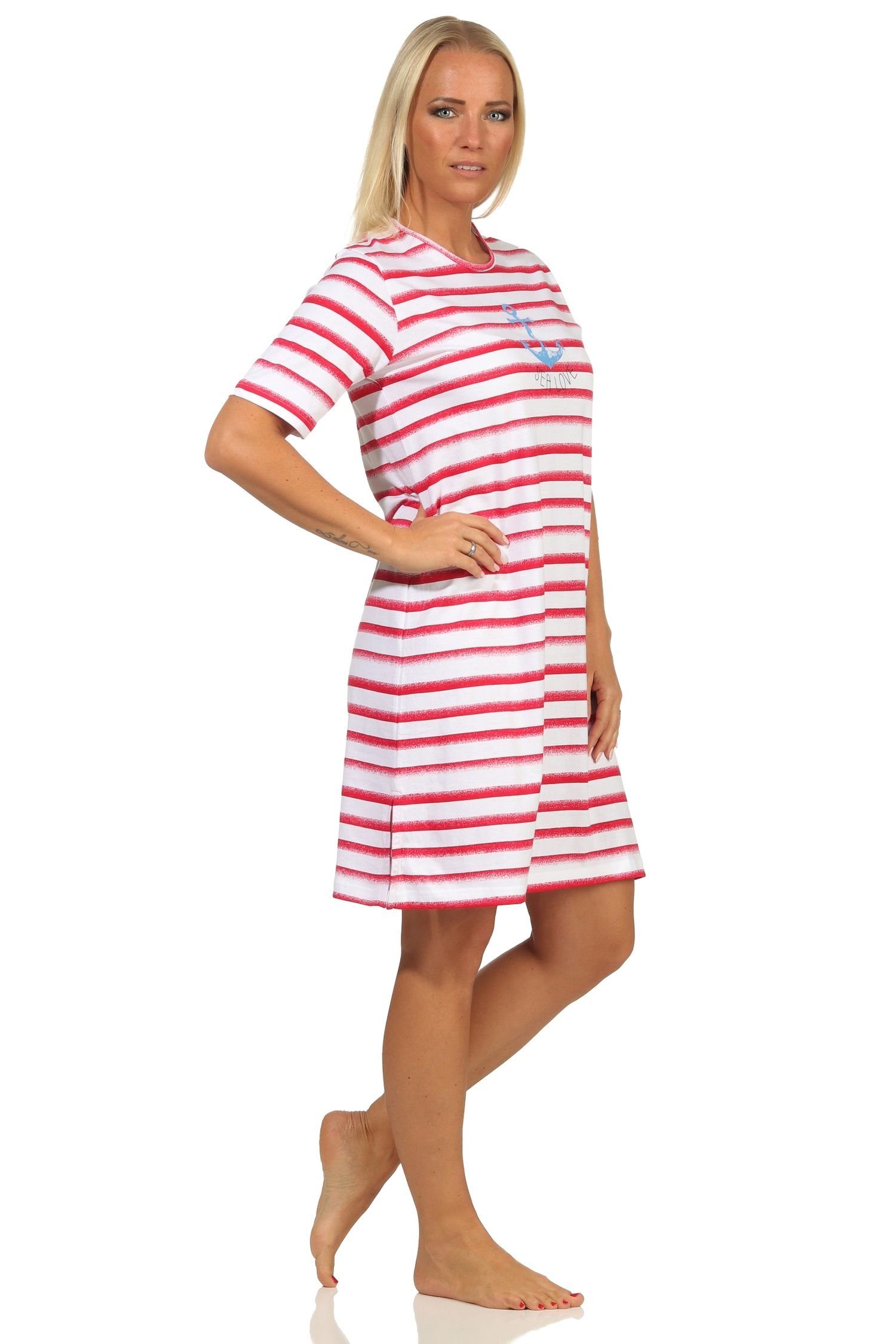 in Normann auch Damen mit Nachthemd - kurzarm Motiv Anker rot Maritimes Nachthemd Übergröße