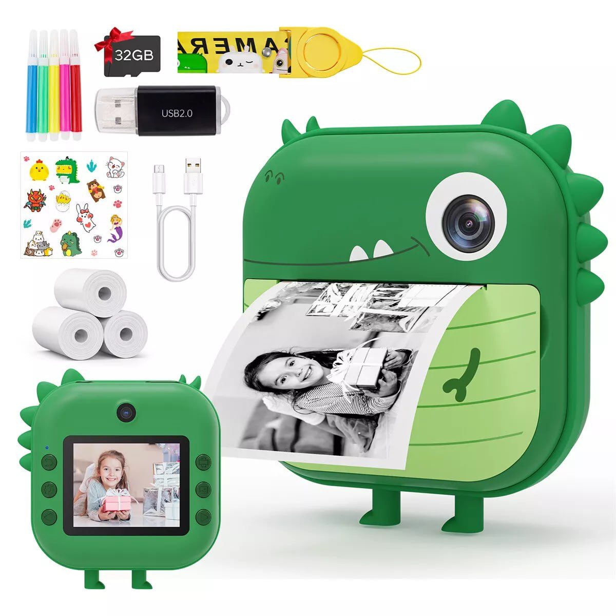 Vivitar Sofortbildkamera 2,4'' Bildschirm für Kinder mit 32GB Karte & Zubehör Kinderkamera (inkl. ZERO INK SOFORTDRUCK 12 MP Dual-Kamera für Kinder, 1080P HD Videokamera, Dual-Objektiv Digitalkamera, REICHE FUNKTIONEN)