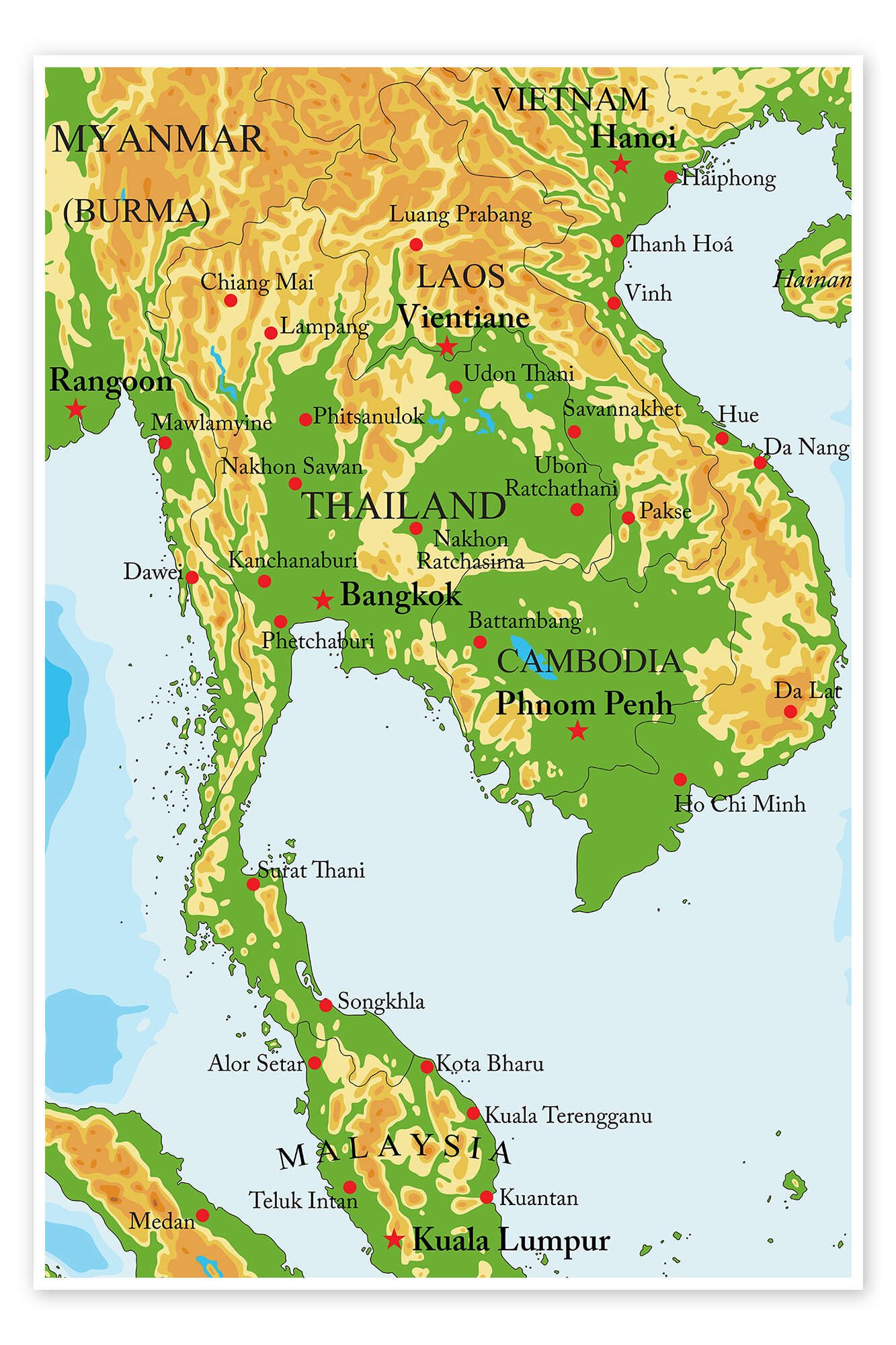 Posterlounge Wandbild Landkarte von Thailand, Editors Choice, erhältlich als Poster, Leinwandbild, Wandsticker oder Acrylglasbild