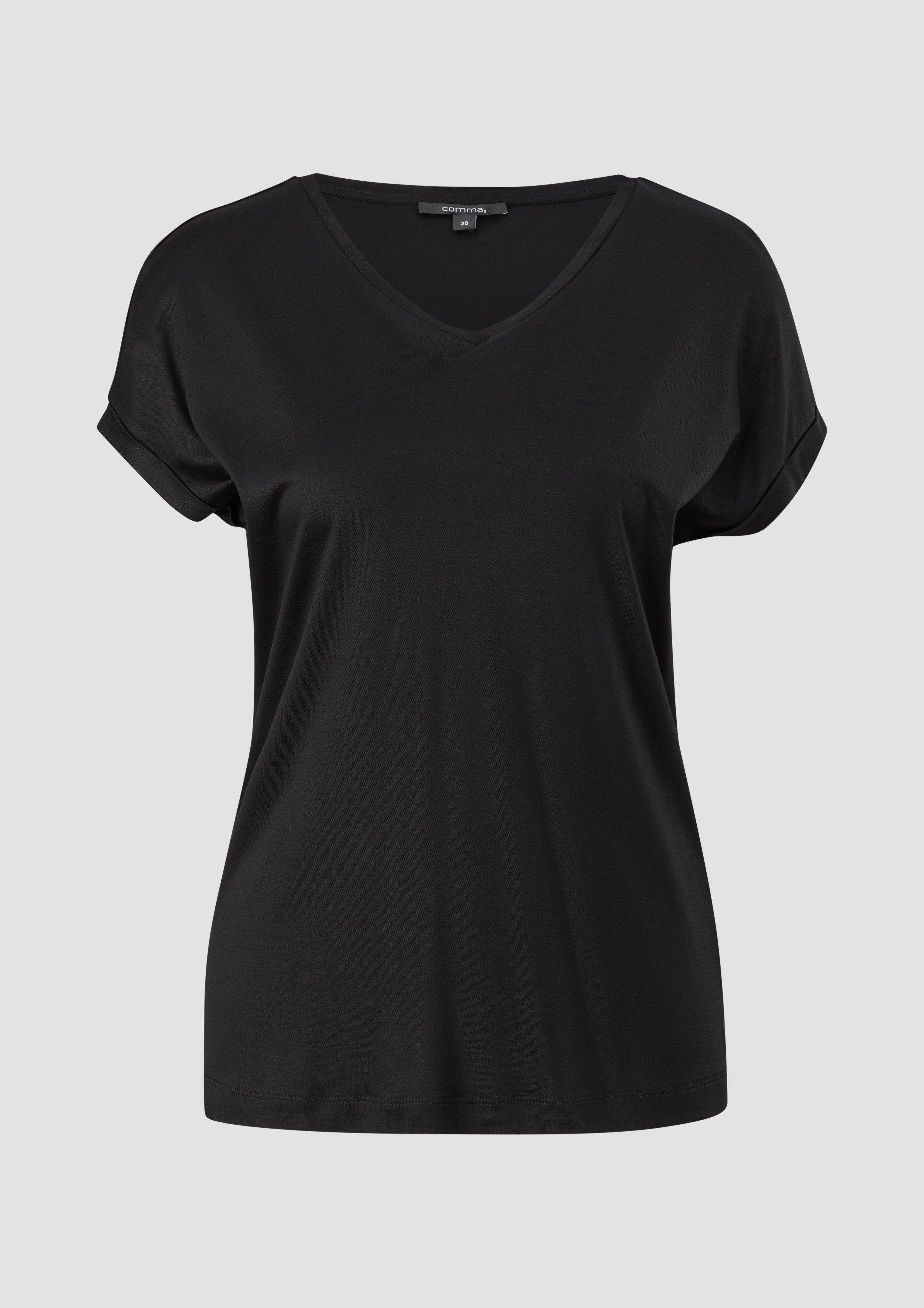 Shirt Logo Comma Viskosestretch Kurzarmshirt aus schwarz