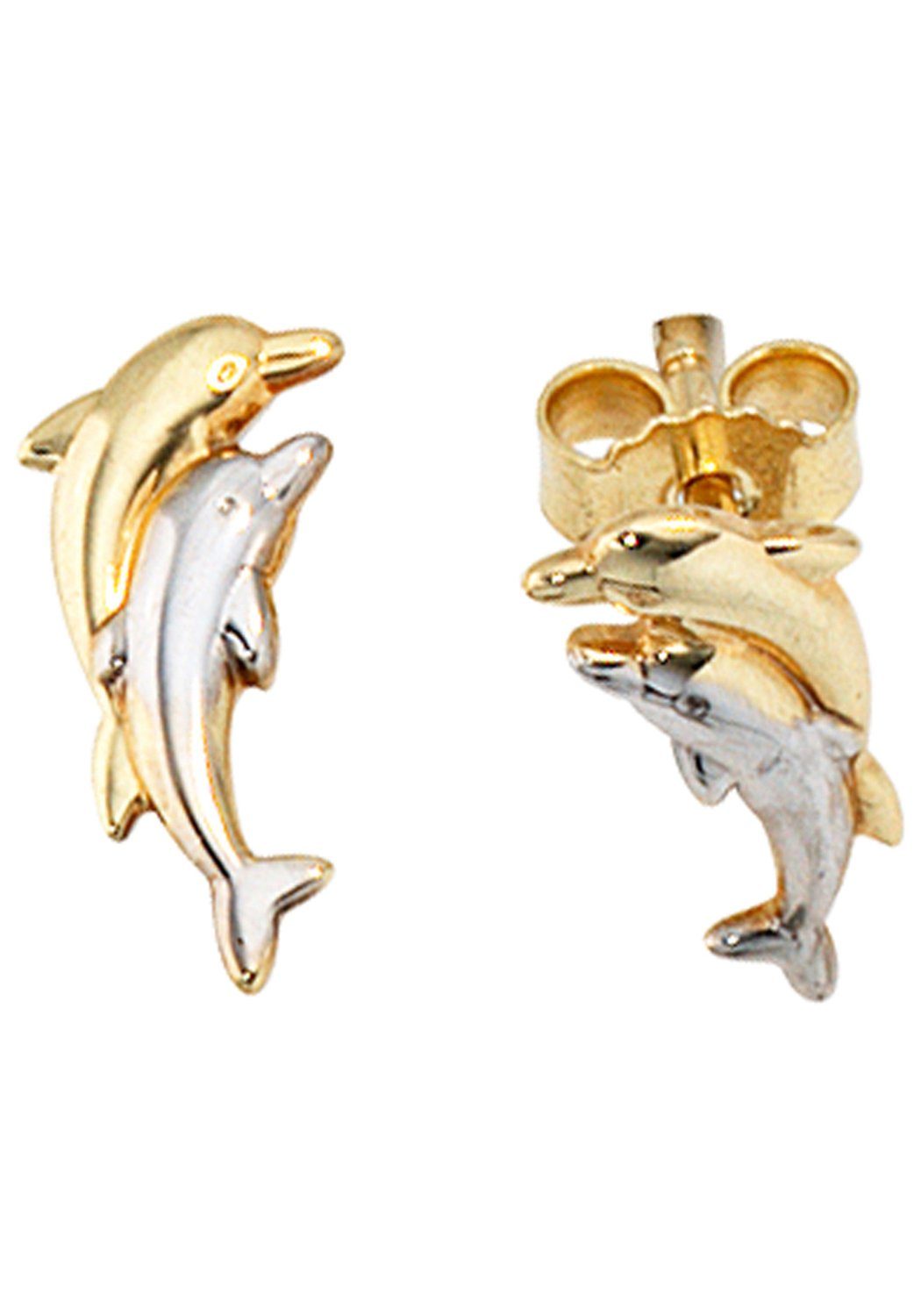 Ohrstecker Delfine, 333 Paar JOBO bicolor Gold