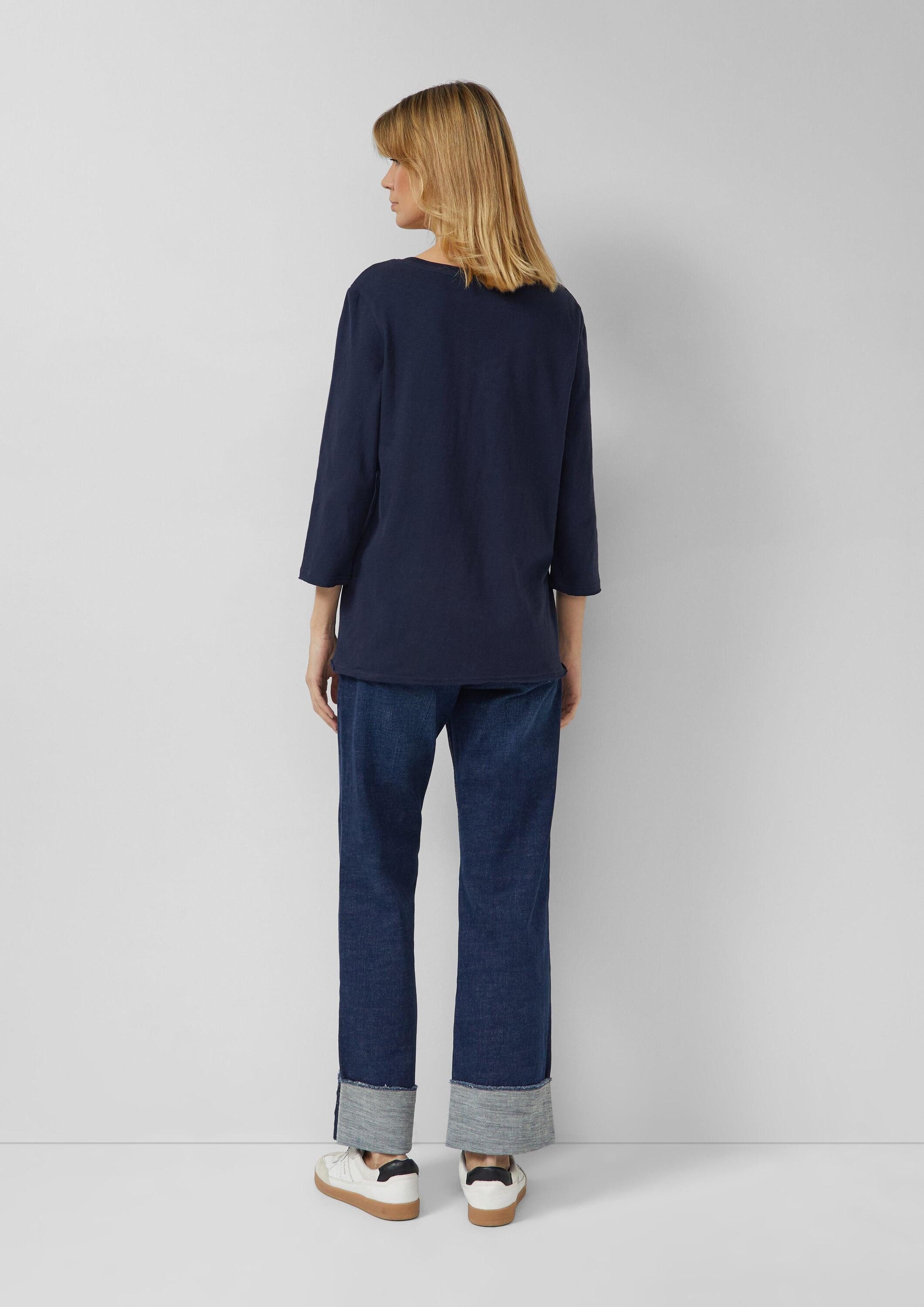 s.Oliver 3/4-Arm-Shirt T-Shirt Jersey-T-Shirt mit Flammgarnstruktur und gerundetem Saum