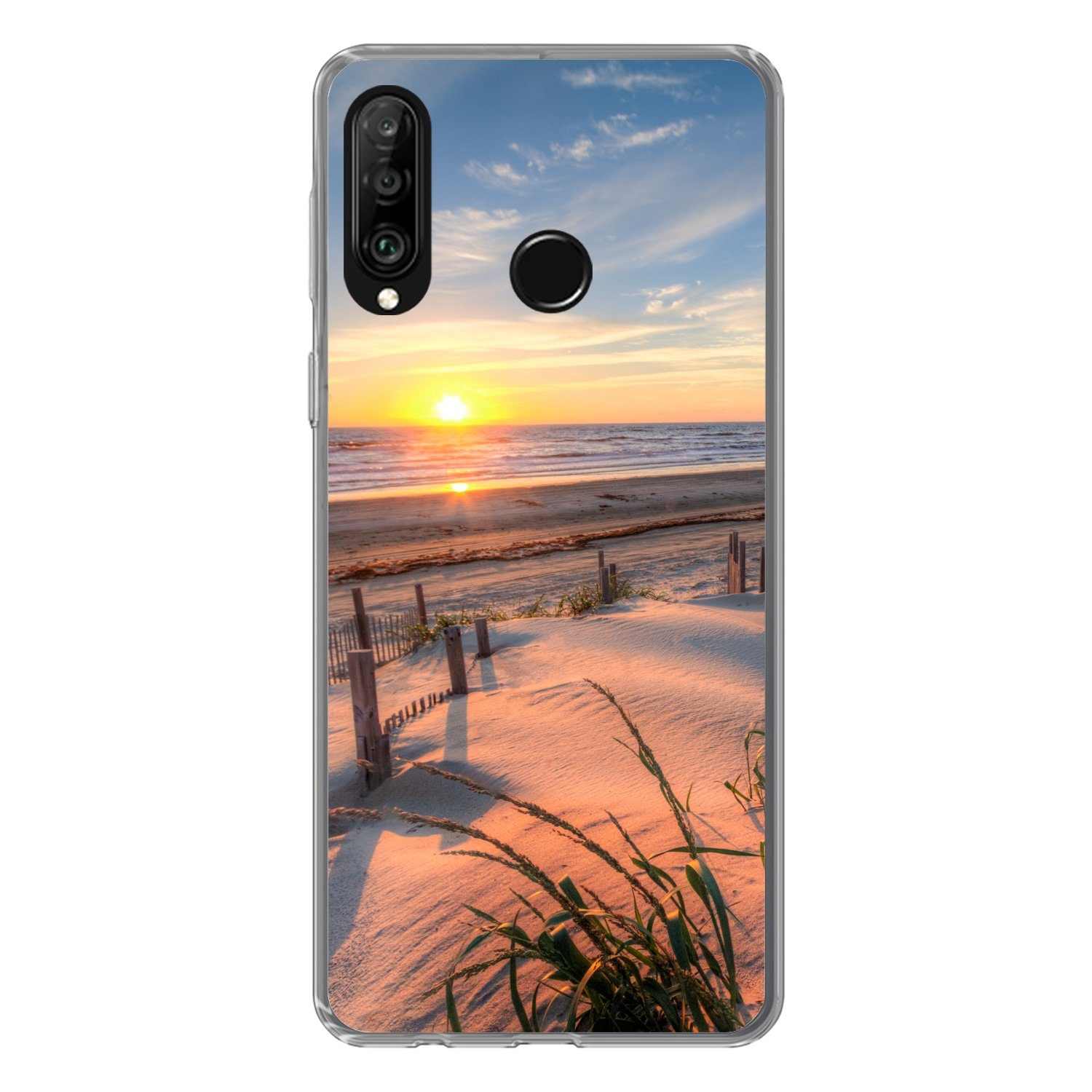 MuchoWow Handyhülle für Huawei P30 Lite Strand - Meer - Düne - Sonnenuntergang - Landschaf, Handy Case, Silikon, Bumper Case Dünn