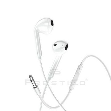 PrestiCo HF3​ JACK​ 3​.​5mm​ Kopfhörerstecker Weiß In-Ear-Kopfhörer (Kabelgebunden, In-Ear-Kopfhörer, JACK-Headset, Intergrierte Steuerung für Anrufe und Musik, mit 3.5mm, Stereo-Kopfhörer, 1,2 m)