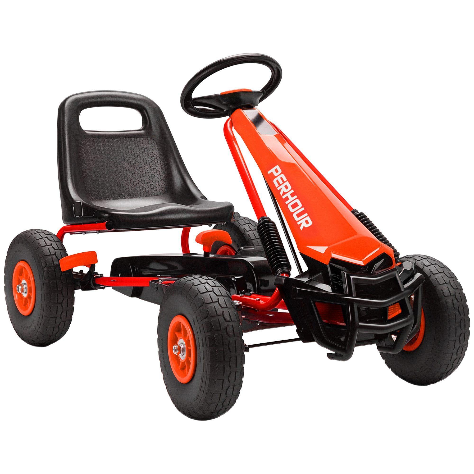 AIYAPLAY Go-Kart Tretauto mit Handbremse, verstellbarem Sitz, Pedalantrieb, für Kinder 3-8 Jahren, Rot
