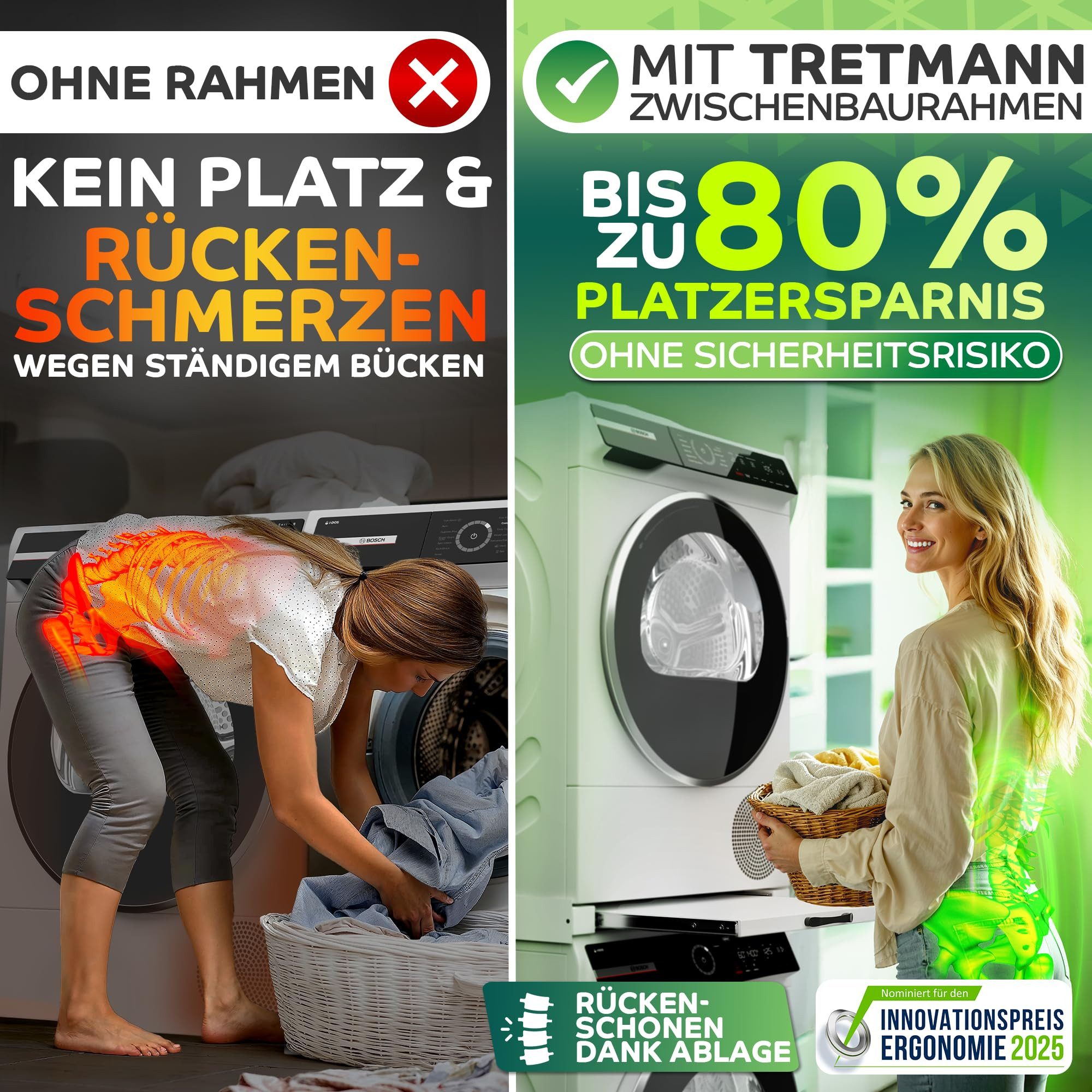 Tretmann Waschmaschinenuntergestell Universal Zwischenbaurahmen SET -extra Stabil mit Ablage, Waschturm Verbindungsrahmen, Verbindung Waschmaschine - Trockner