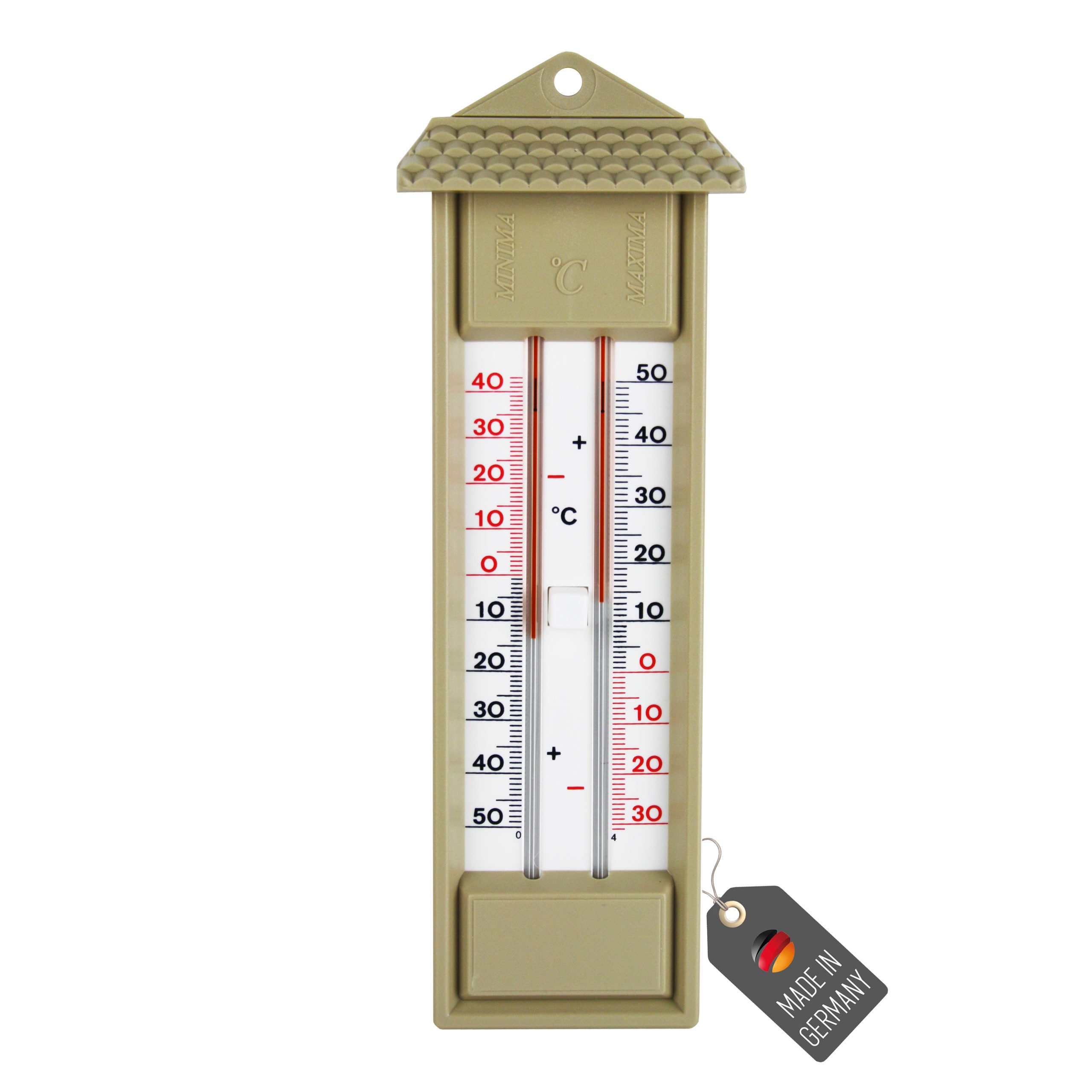 Lantelme Gartenthermometer MinMax Auswahl Farben Minimal Maximal Thermometer Außen Garten, 1-tlg., Deutsche Herstellung, Anzeige der Minimal und Maximal Temperatur