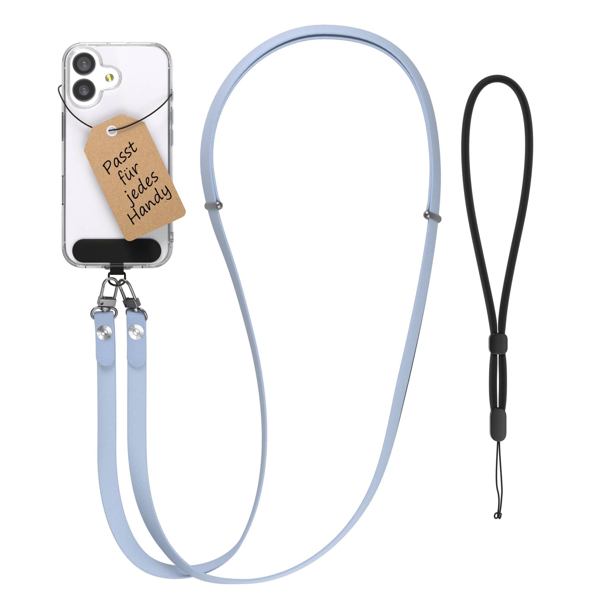 EAZY CASE Handykette Universal für alle Smartphones - modisch & funktional, Hellblaue Handykette mit Magnetband für 2x2 Hole Connectoren