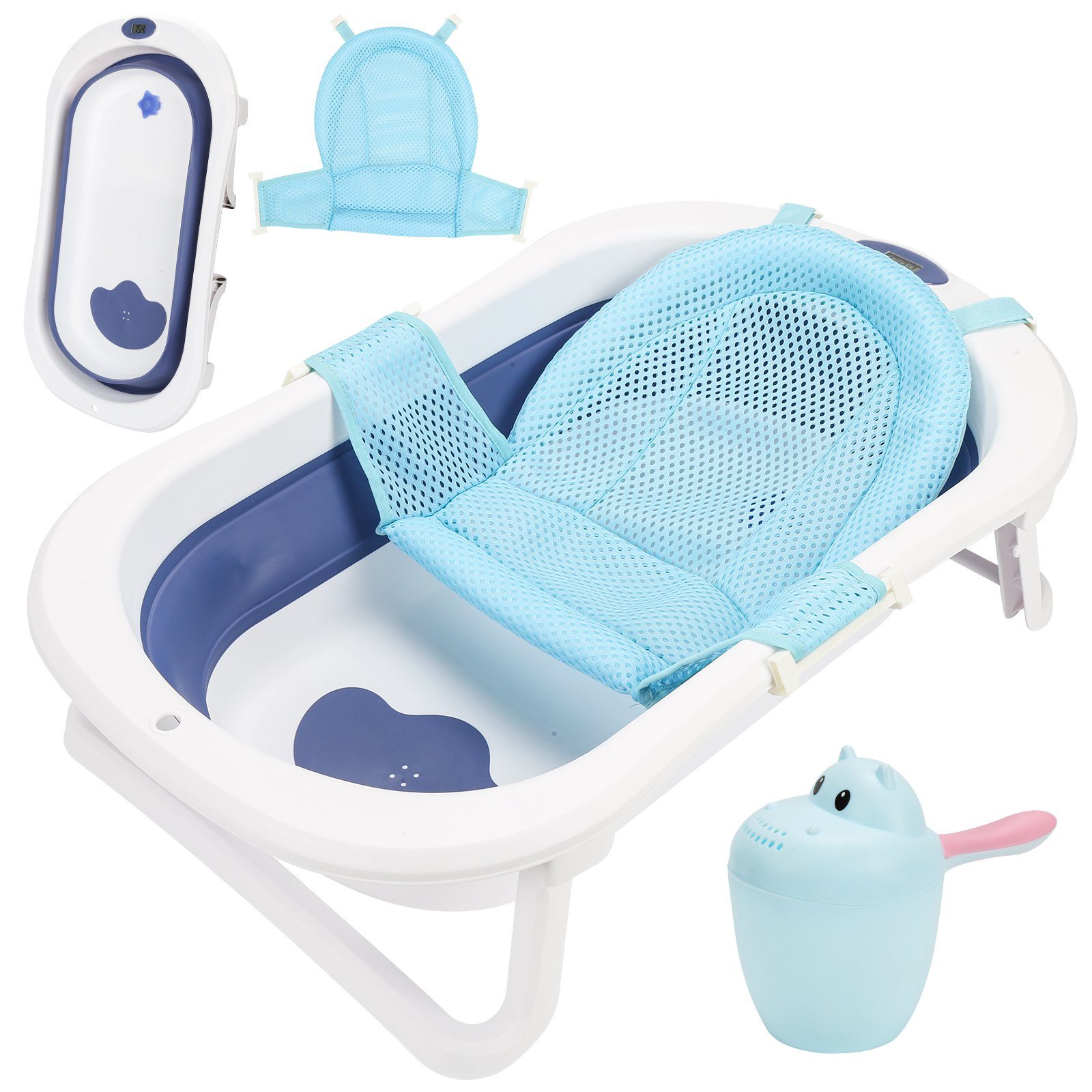 Yakimz Ergonomische Badewanne Baby Babybadewanne Faltbare kissen mit Wanne Kunststoff Blau