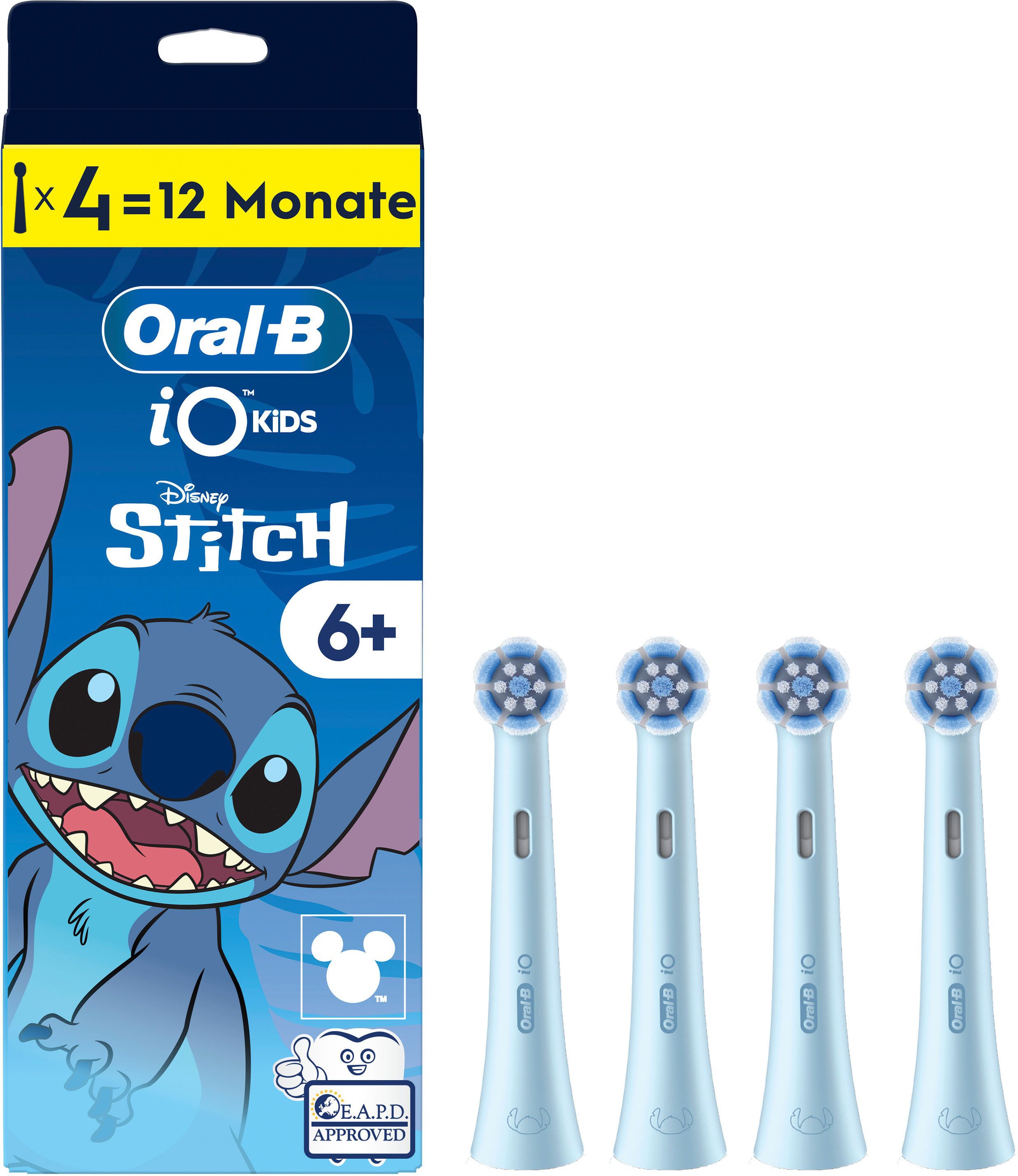 Oral-B Aufsteckbürsten iO Kids 6+ Disney Stitch, Sanft zu wackeligen Zähnen & Zahnfleisch, ab 6 Jahren