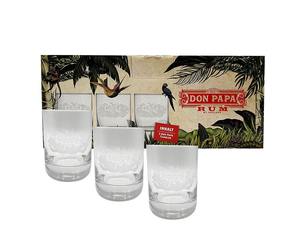 Longdrinkglas Don Papa Rum Tumbler Glas Gläser Longdrinkglas mit Verpackung Set -