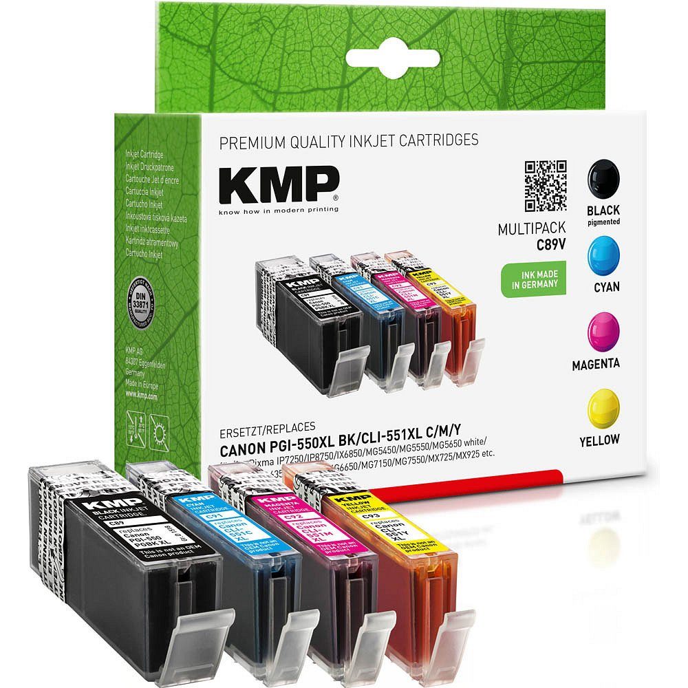 KMP 1 Tinten-Set C89V / PGI-550 CLI-551XL BK (4 Tintenpatrone C/M/Y Farben)