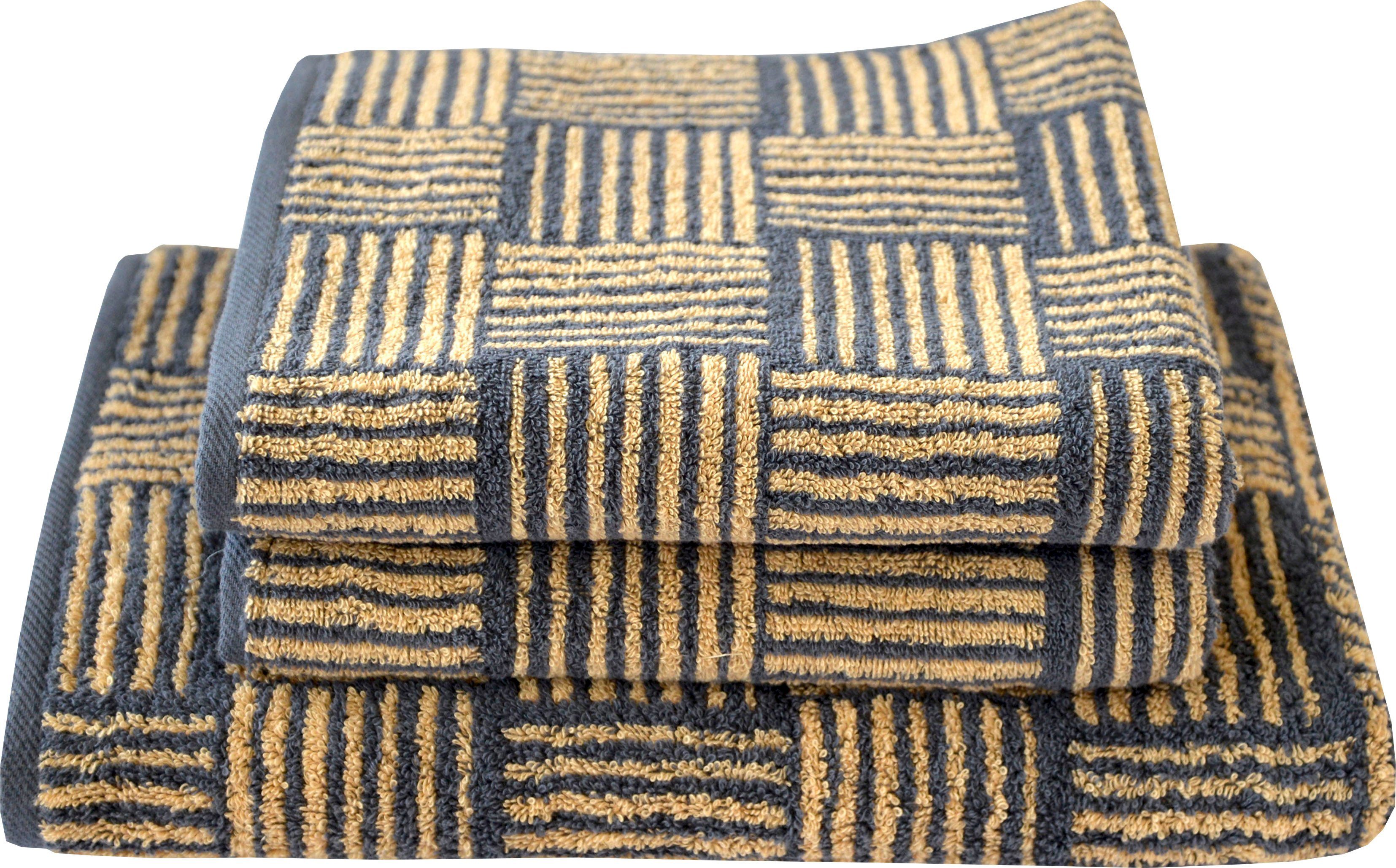 Dyckhoff Handtuch Set Golden Shades Basket, Walkfrottier (3-St), mit graphischem Muster;2 Handtücher (50x100cm), 1 Duschtuch (70x140cm)