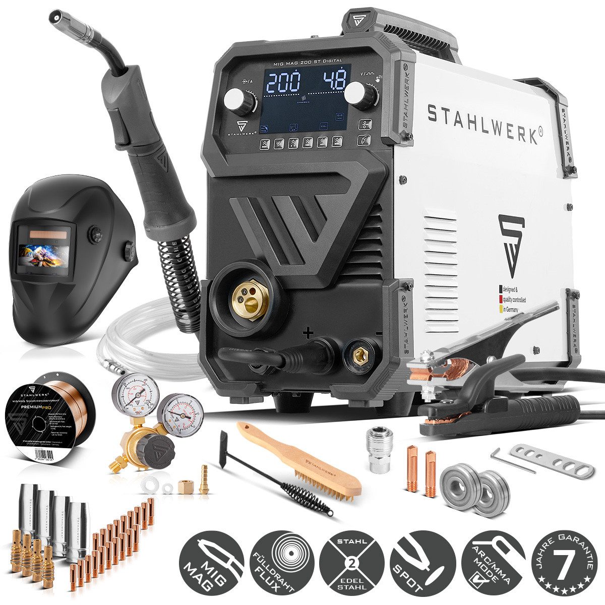 STAHLWERK Schutzgasschweißgerät Schweißgerät MIG MAG 200 ST Digital IGBT, 40 - 200 A, Packung, 1-tlg., Vollausstattung, Inverter mit 200 A