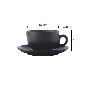 Maxwell & Williams Tasse Caviar Black Kaffeetassen mit Untertassen 250 ml, Keramik