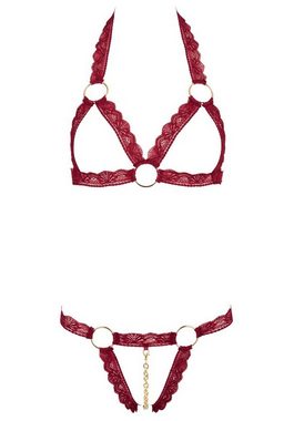 Cottelli Collection Set: Bügelloser BH Ouvert Dessous-Set mit Ketten BH und String - rot