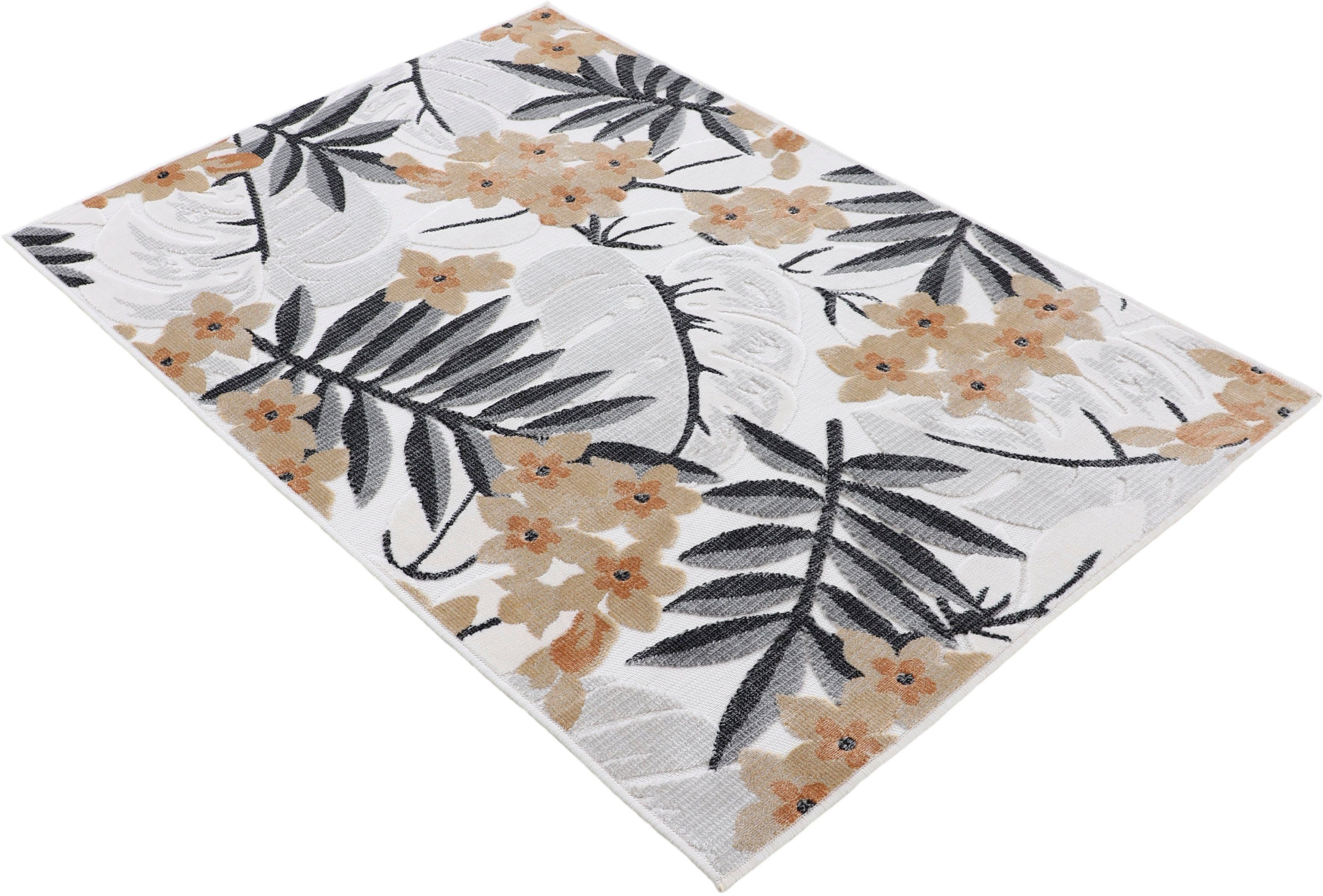 Teppich Deja 102, rechteckig, Hoch-Tief robustes Floral carpetfine, Höhe: Motiv- Effekt Palmenblätter, mm, 4 Flachgewebe