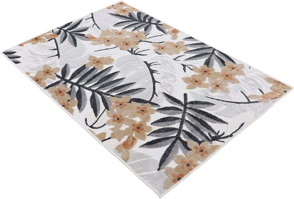 Teppich Deja 102, carpetfine, rechteckig, Höhe: 4 mm, robustes Flachgewebe,  Motiv- Floral Palmenblätter, Hoch-Tief Effekt
