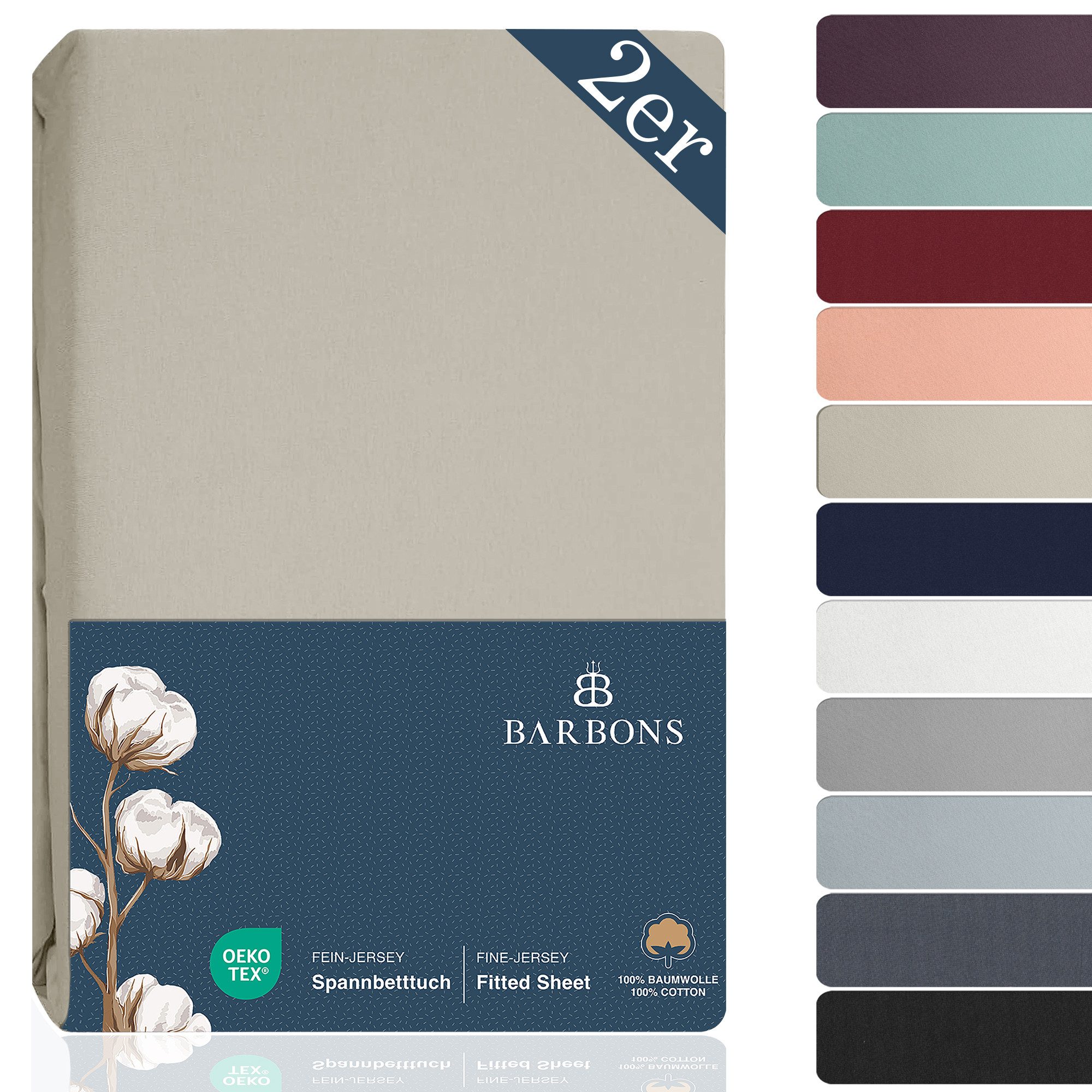 BARBONS Spannbettlaken Jersey 2er Bettlaken, 145 günstig online kaufen