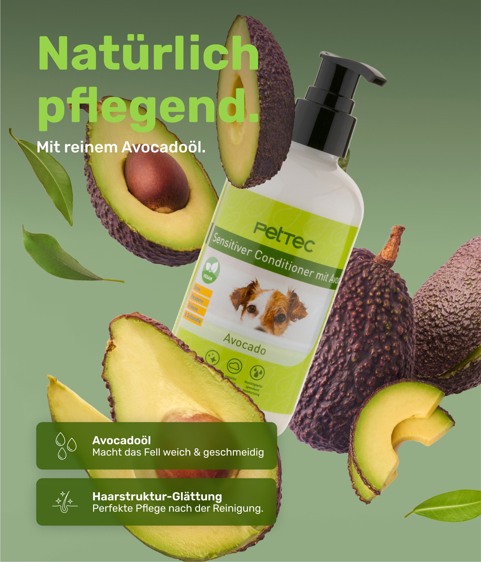 PetTec Tiershampoo Hundeconditioner Avocadoöl, 250 ml, Vegan, Made in Germany, allergenfrei