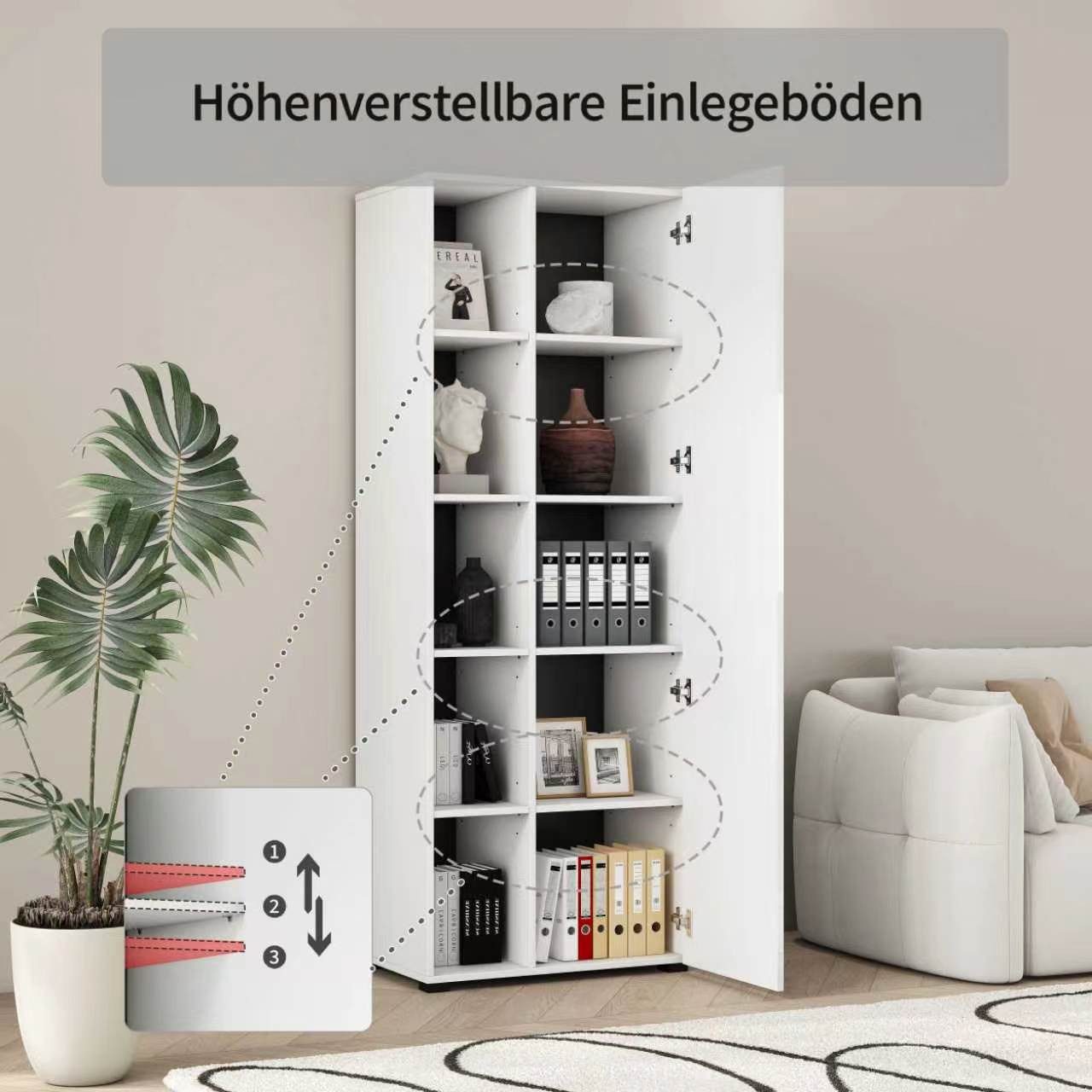 OTTO home Aktenschrank Moid, moderner Mehrzweckschrank, Maße: 64,5x41,5x175 cm, 5 Fächer mit viel Stauraum