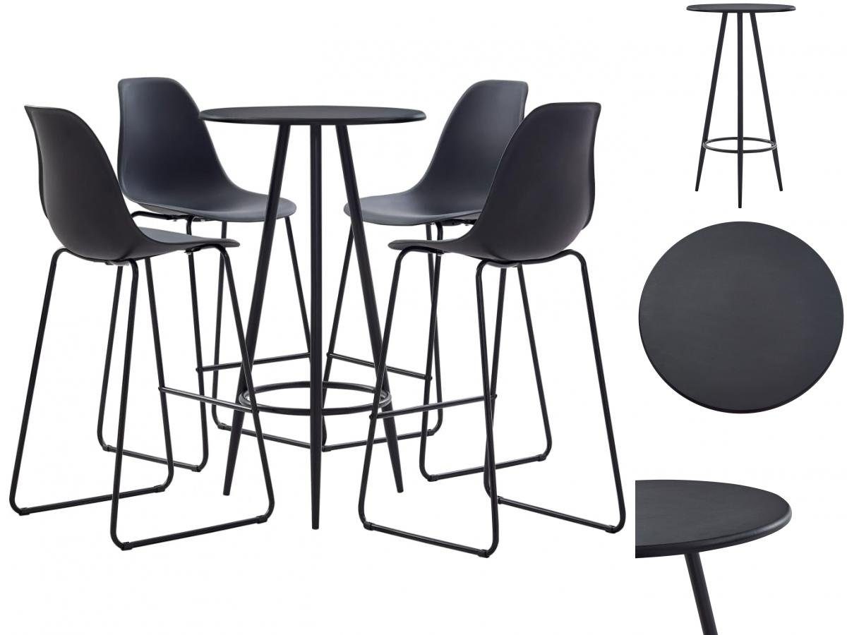 vidaXL Sitzgruppe Küche Hochtisch Bar-Set Bartisch Kunststoff 5-tlg Schwarz Es Barhocker