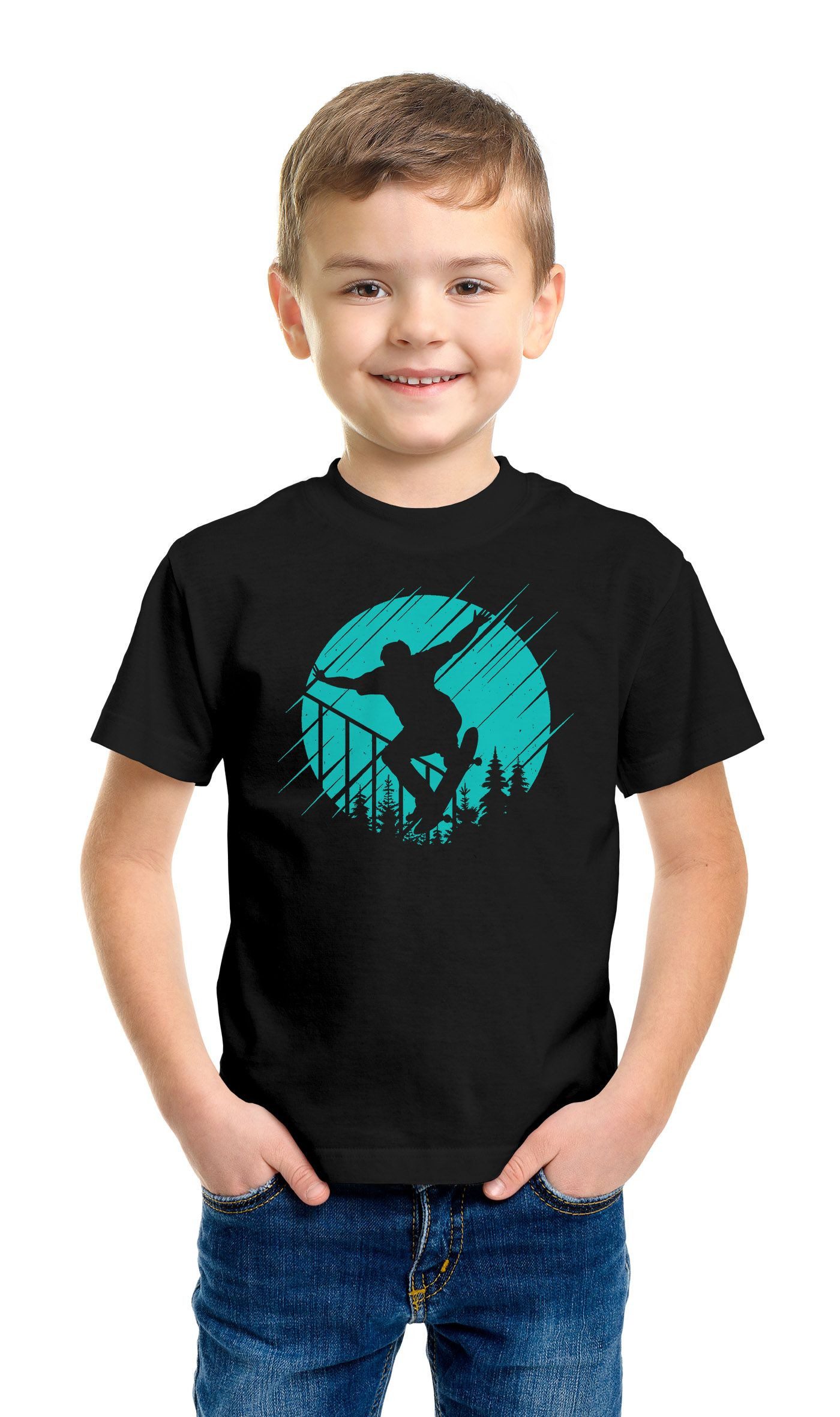 MoonWorks Print-Shirt Kinder T-Shirt Jungen Skateboard Motiv Skater Silhouette Geschenk für