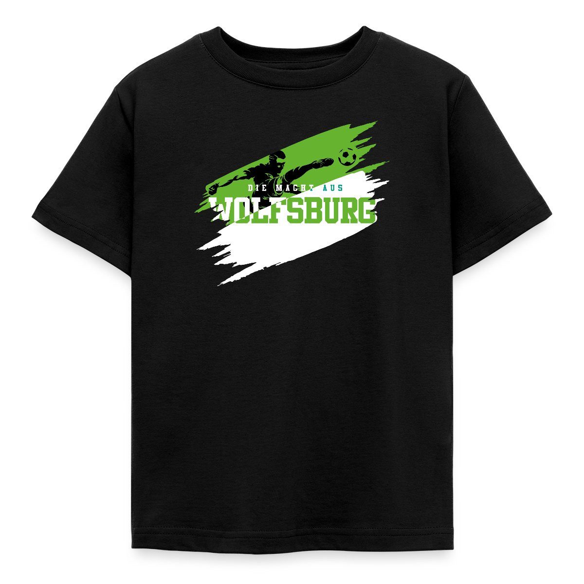 T-Shirt Die Macht Aus Wolfsburg Grün-Weiß Fußball Fan Kinder T-Shirt