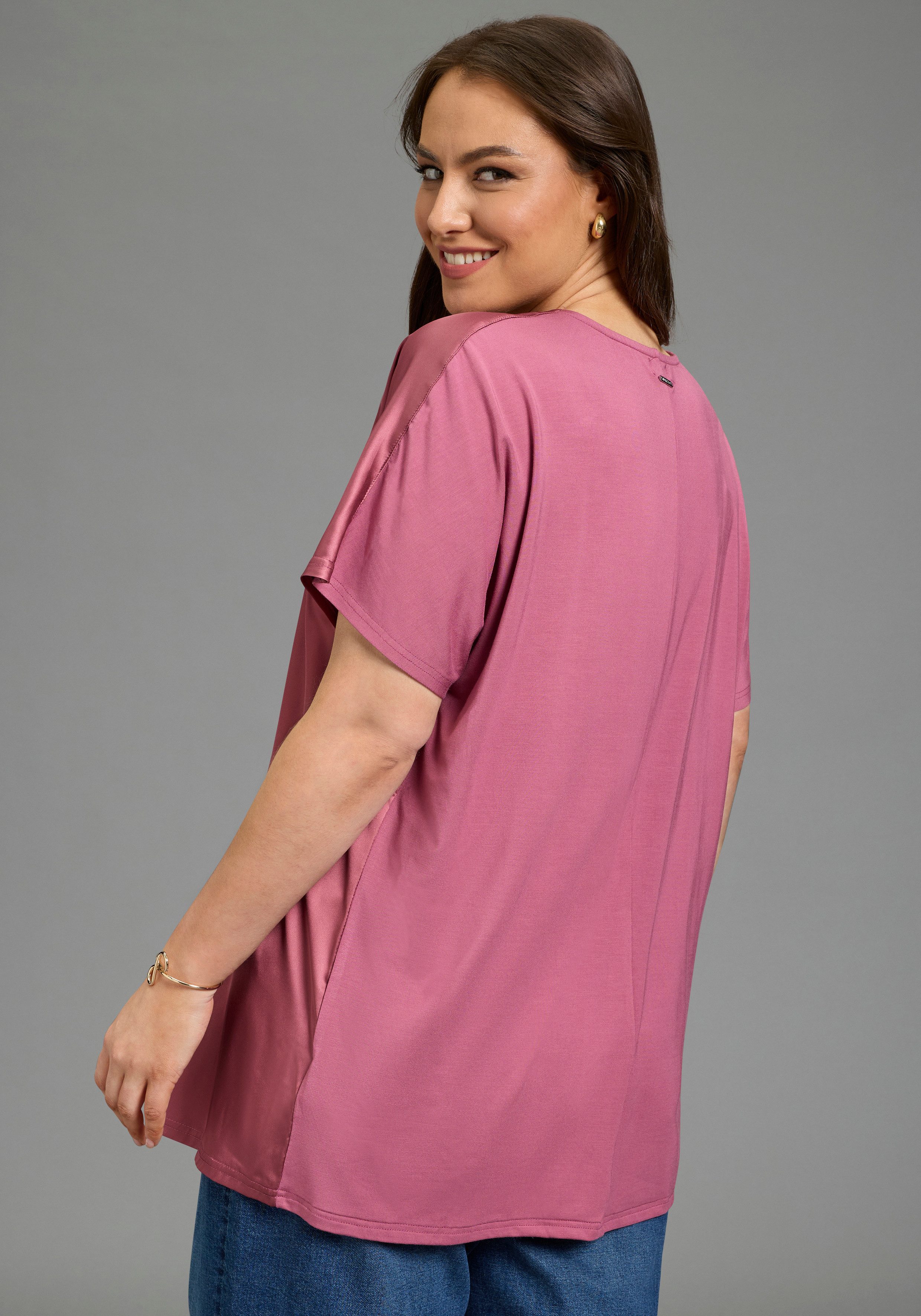 Laura Scott CURVE Satinbluse figurumspielende Passform, mit Falteneinsatz v günstig online kaufen