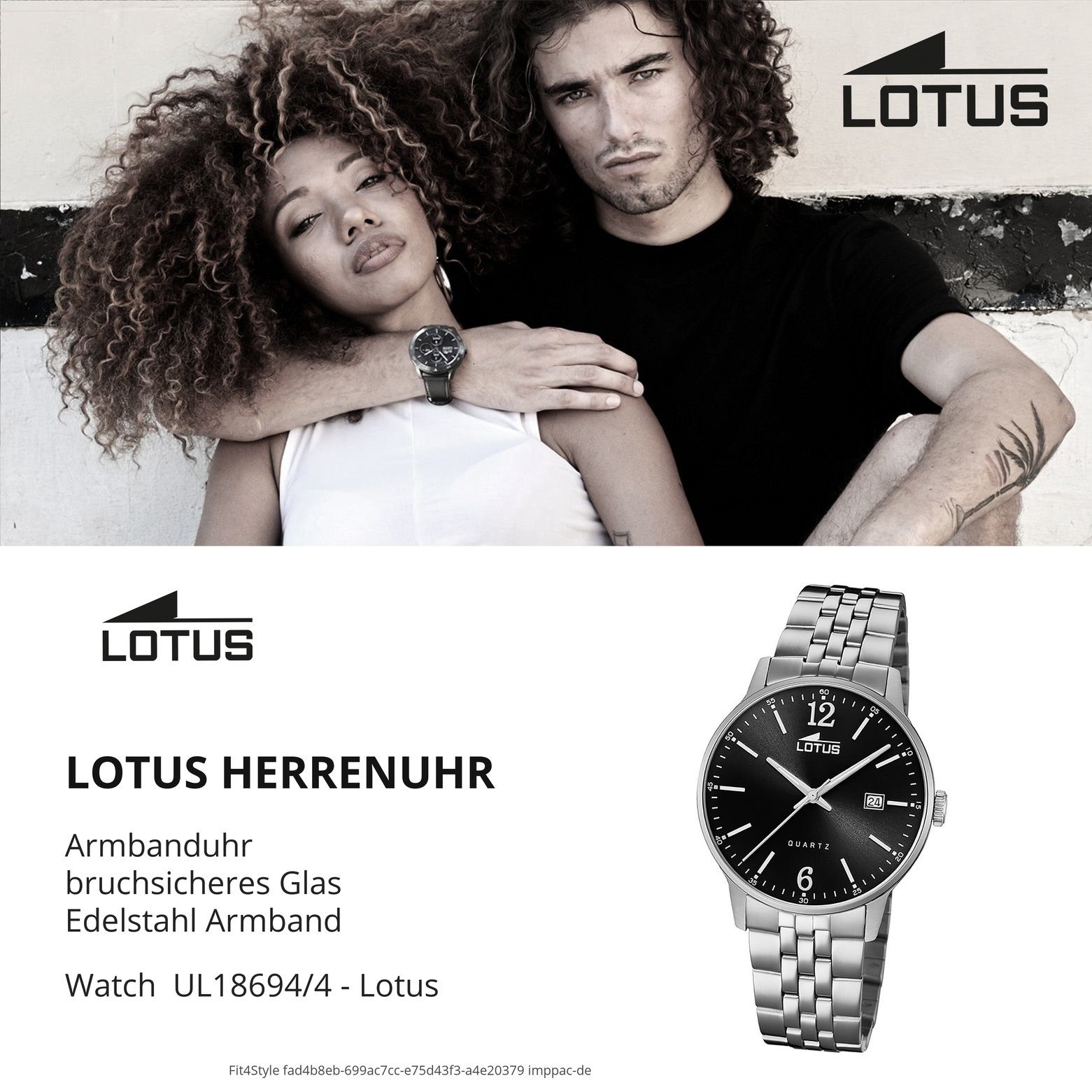 Quarzuhr 18694/4, Lotus silber 40mm) LOTUS Uhr (ca. Edelstahlarmband groß Fashion rund, Herren Herrenuhr