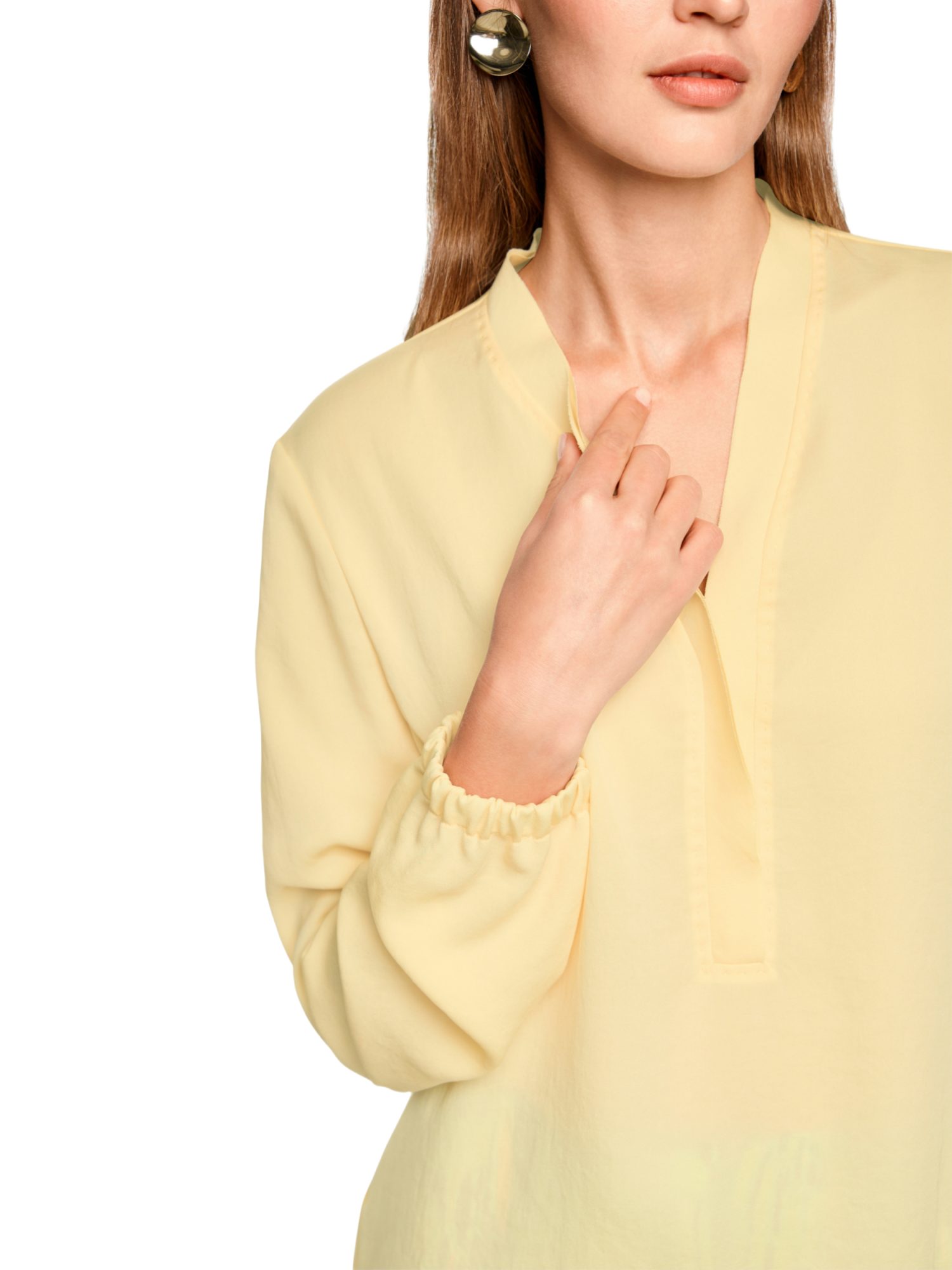 Marc Cain Langarmbluse AA.1 - S - Seasonal Colours I gelb,Basic,Polyester,Unifarben,V-Ausschnitt,Lang,Regular Fit