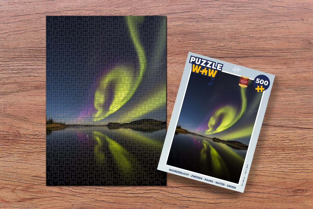 MuchoWow Puzzle Nordlichter - Schweden - Lila - Wasser - Grün, 500 Puzzleteile, Foto-Puzzle, Bilderrätsel, Puzzlespiele, Spielzeug