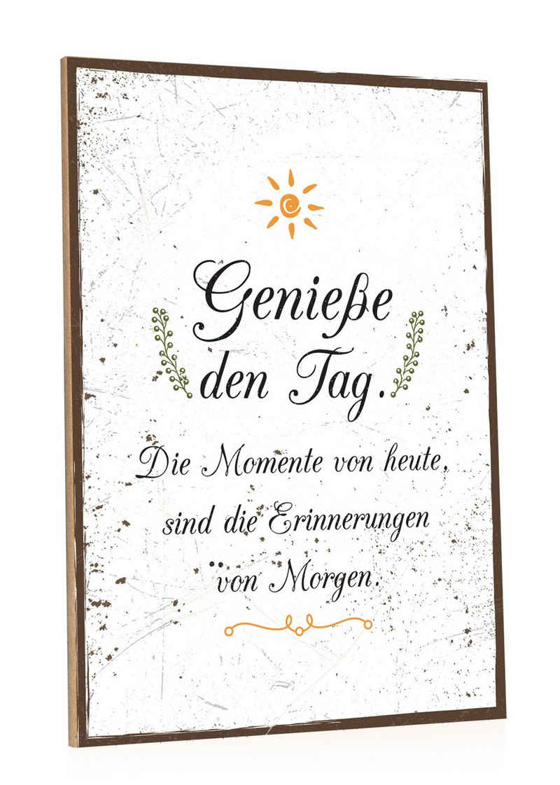 GRAVURZEILE Holzbild mit Spruch - Genieße den Tag - Holzschild, (1 St), Geschenk