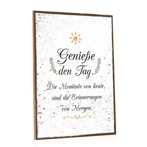 GRAVURZEILE Holzbild mit Spruch - Genieße den Tag - Holzschild, (1 St), Geschenk