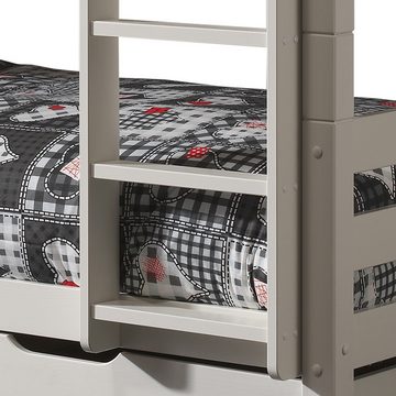 Lomadox Etagenbett PINOO-12, Kinderzimmer mit Leiter in Kiefer massiv weiß lackiert 210/140/105 cm