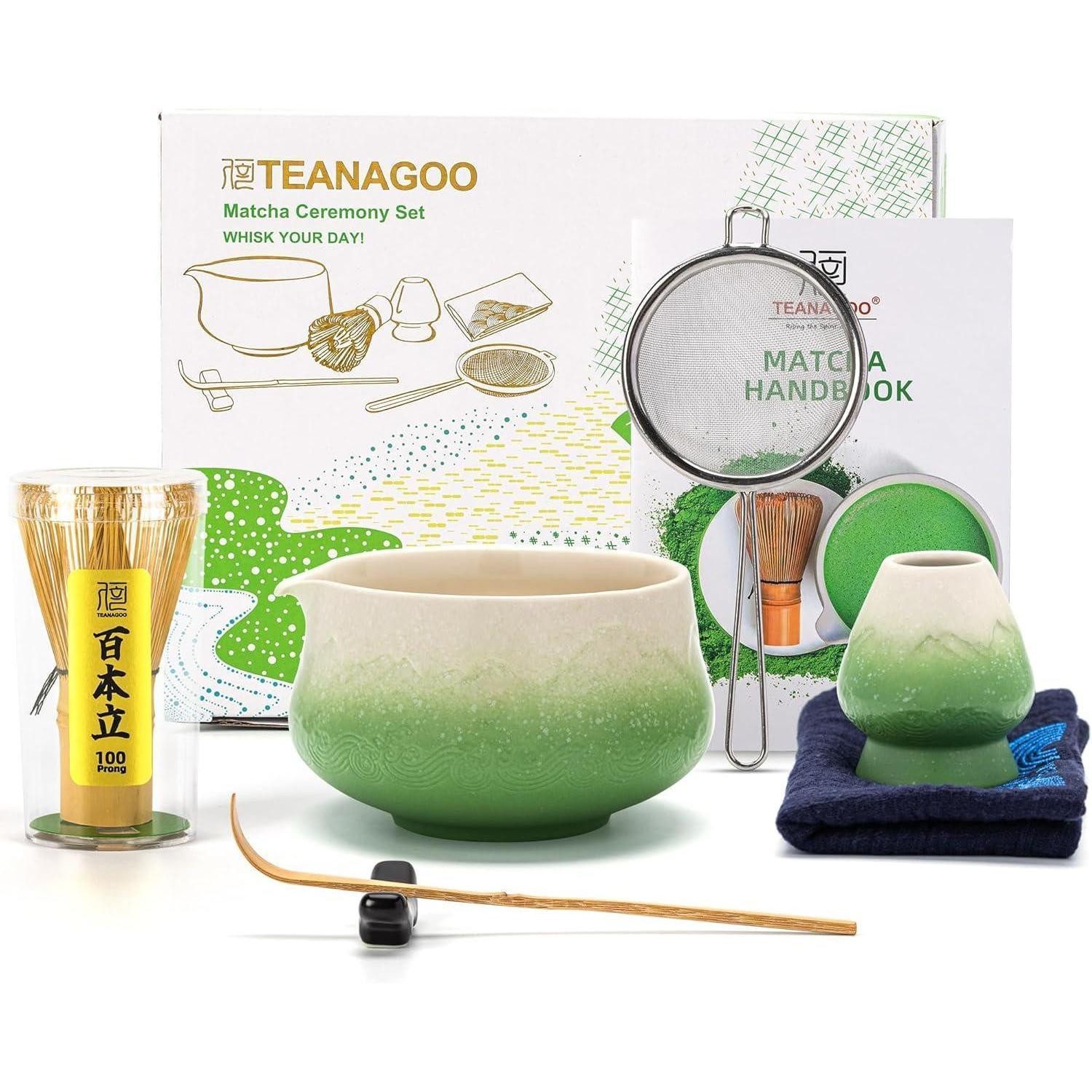 LuxusKollektion Teeservice Matcha Besen 7Stück Set Schüssel mit Ausgießer Farbverlauf Grün