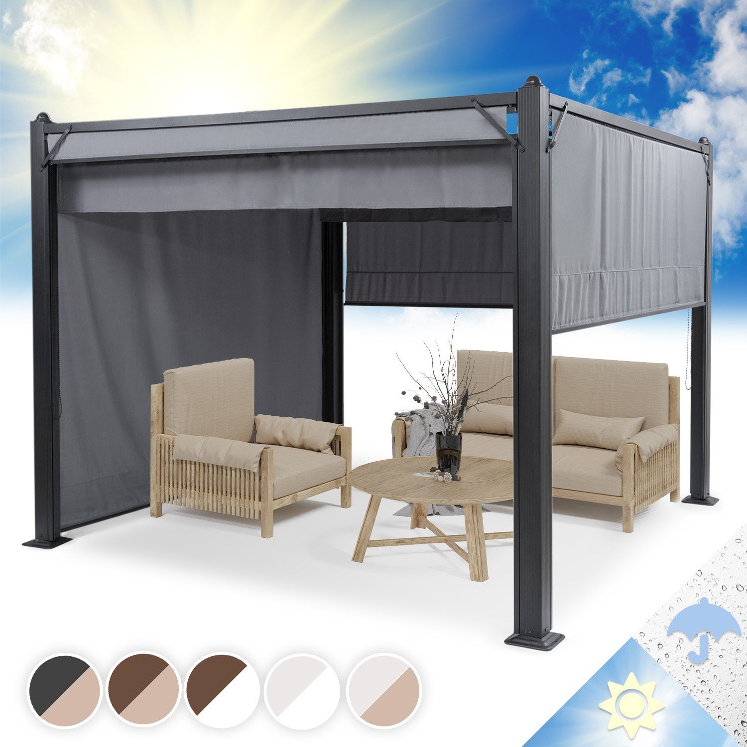 blumfeldt Pavillon Pantheon Cortina, (Packung, Set), Pergola Terrassenüberdachung Grillpavillon Gartenpavillon Sonnenschutz