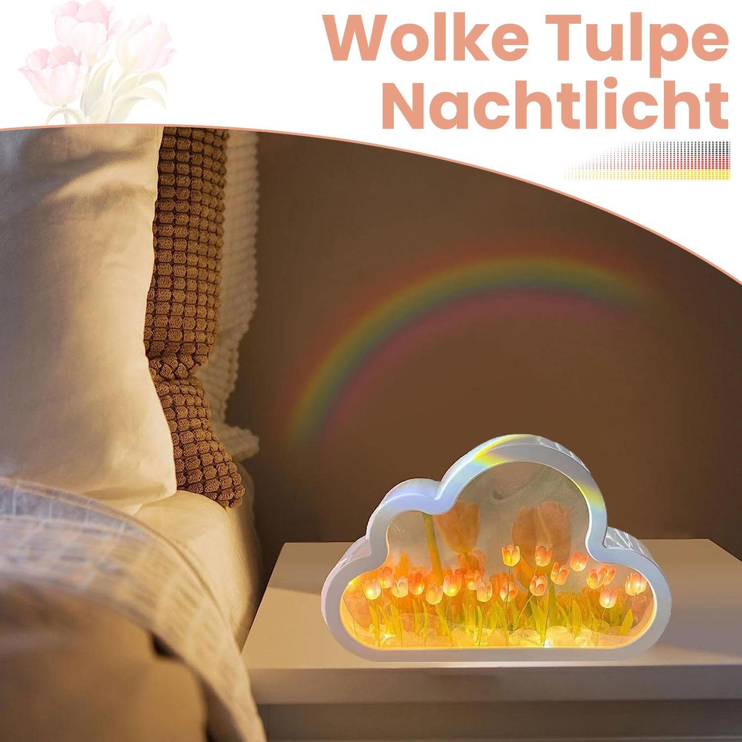 MAGICSHE Schreibtischlampe und DIY Nachtlicht, Wohnzimmer Nachtlicht gelb Handgefertigte Dekoration für Schlafzimmer Tulpe Nachtlicht LED Wolke
