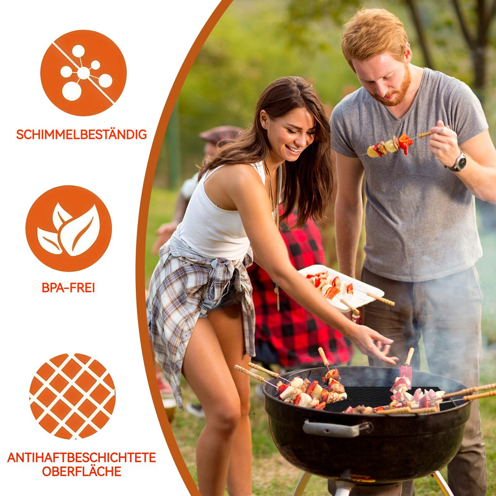 BlingBin Grillplatte 5 Stück Grillmatte für Gasgrill BBQ,Wiederverwendbar Dauerbackfolie (1 Set, 5-St., 40 x 50 cm), Geeignet für alle Arten von Grills, Holzkohle, Weber, Keramik
