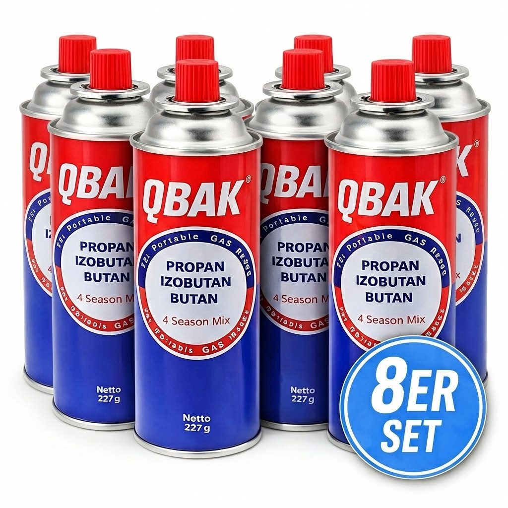 JUNG Gaskartusche Butangaskartuschen 227g für Gaskocher, Campingkocher, Gasgeräte, 8 St., sichere und langlebige Butangaskartusche