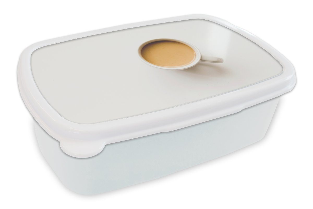 MuchoWow Lunchbox Kaffee - Weiß - Braun, Kunststoff, (2-tlg), Brotbox für Kinder und Erwachsene, Brotdose, für Jungs und Mädchen