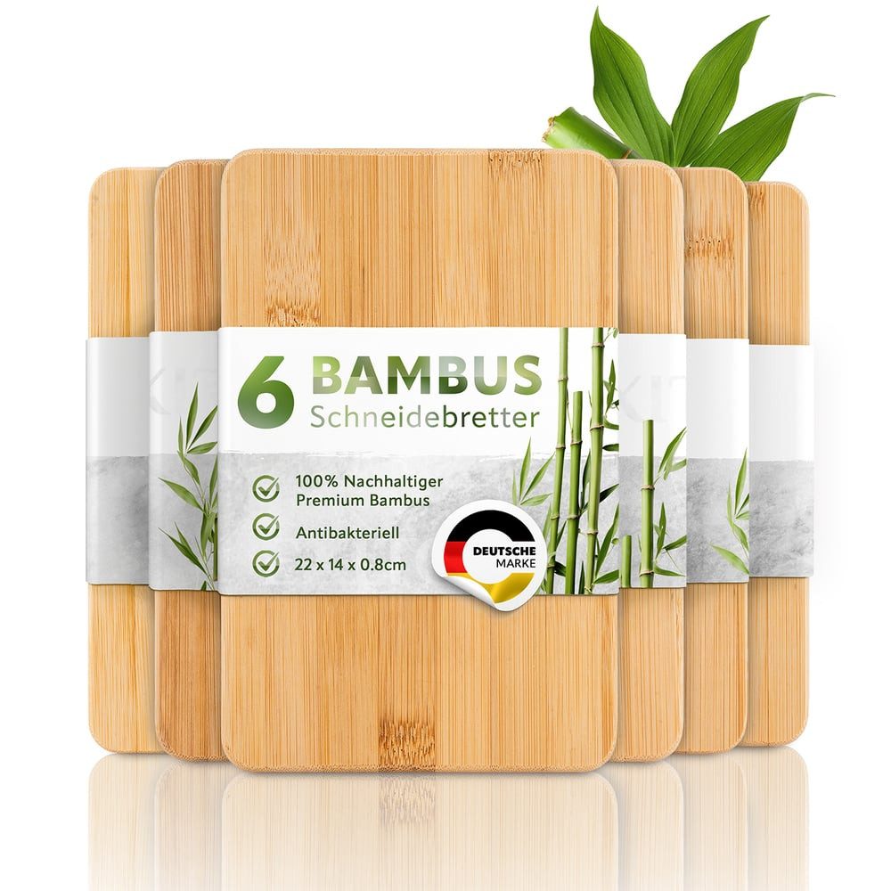 Exitoso Schneidebrett 6er-Set spülmaschinenfest mit Saftrille, Bambus, (6-St), Brotzeitbrett Frühstücksbrettchen Brot Obst Steak rutschfest